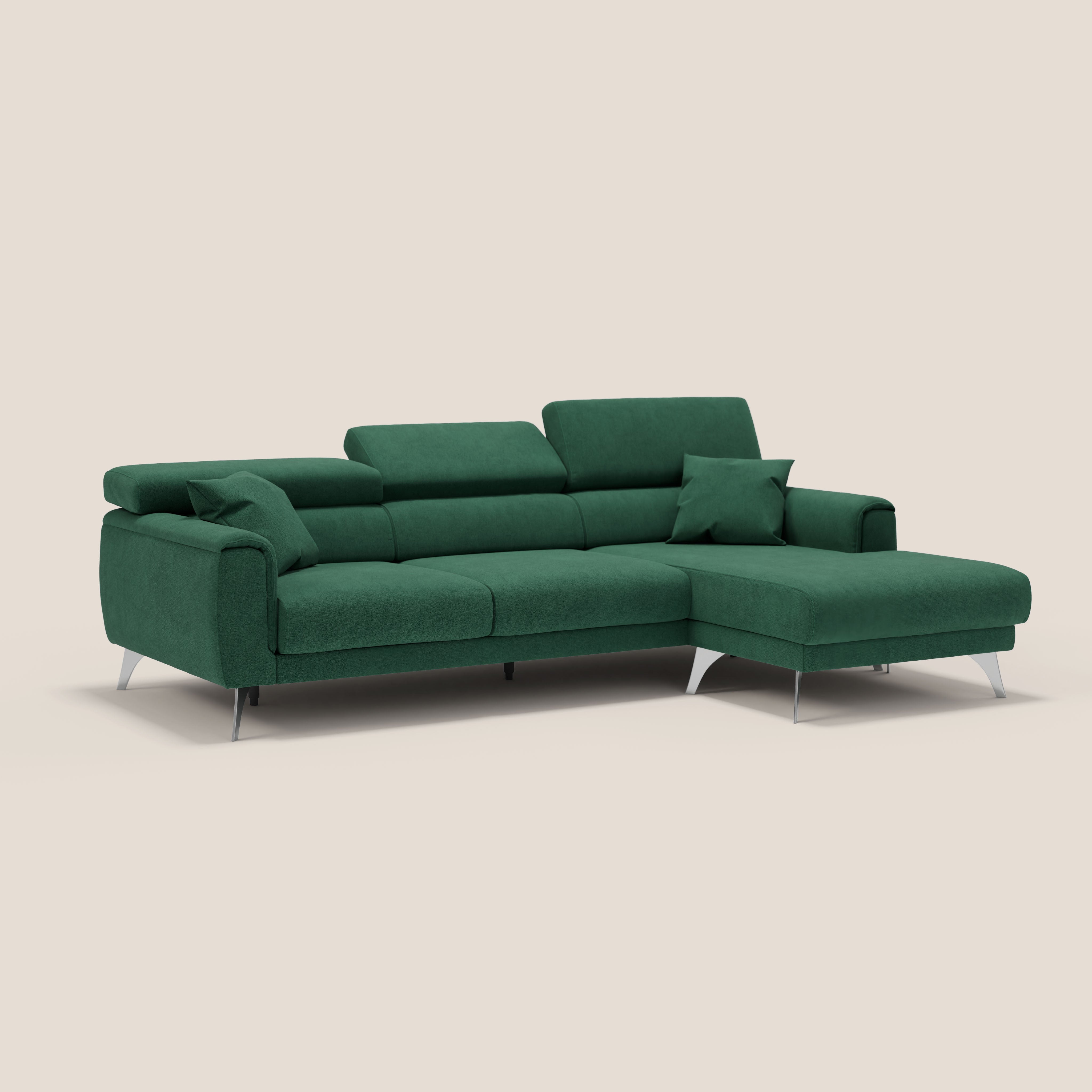 Caravaggio Divano angolare con sedute scorrevoli in tessuto morbido impermeabile T02 verde - divani.store