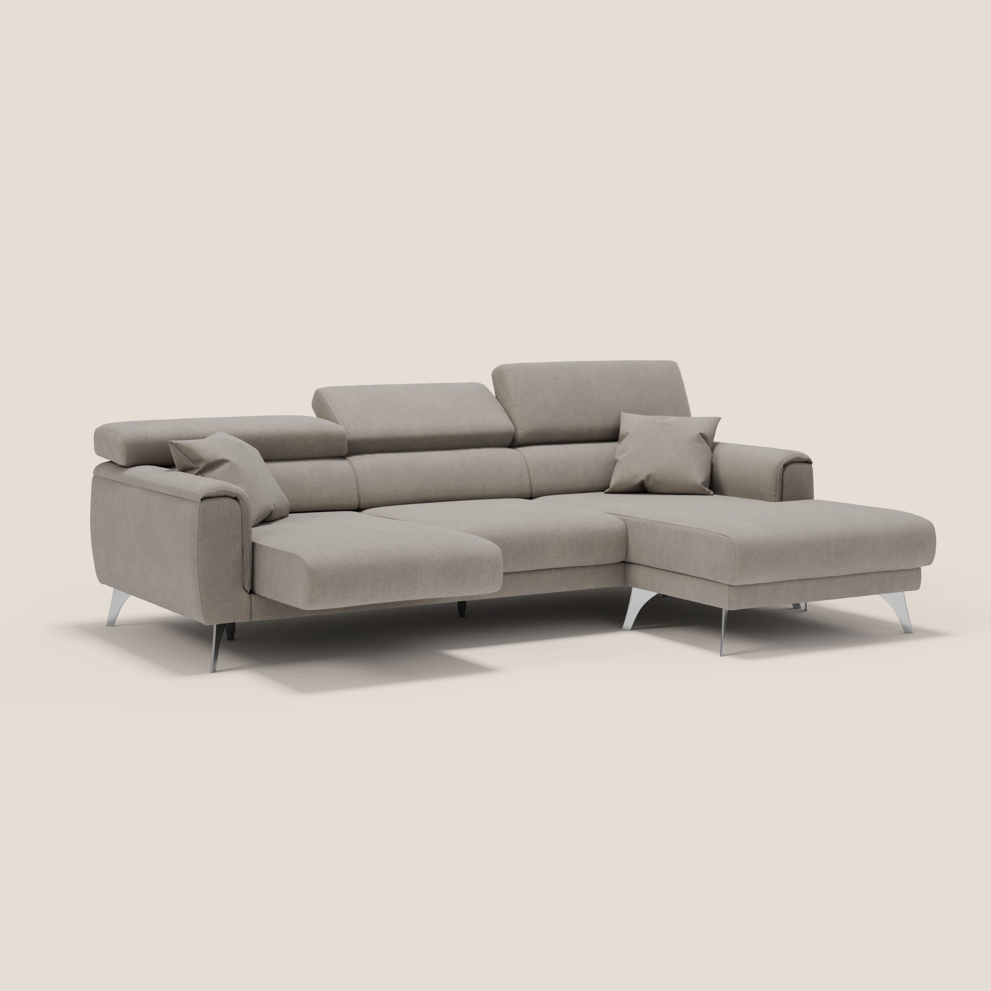 Caravaggio Divano angolare con sedute scorrevoli in tessuto morbido impermeabile T02 beige - divani.store