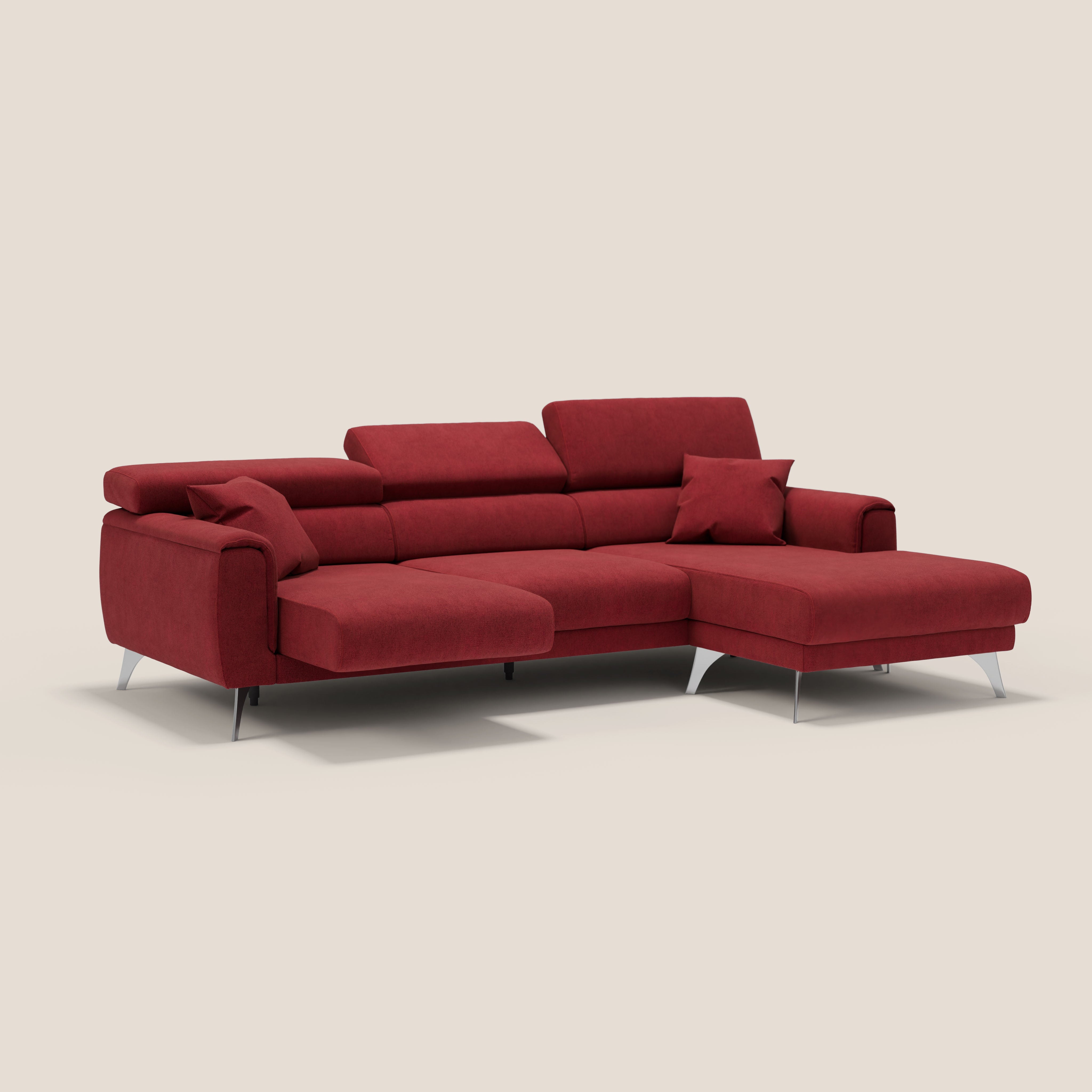 Caravaggio Divano angolare con sedute scorrevoli in tessuto morbido impermeabile T02 rosso - divani.store