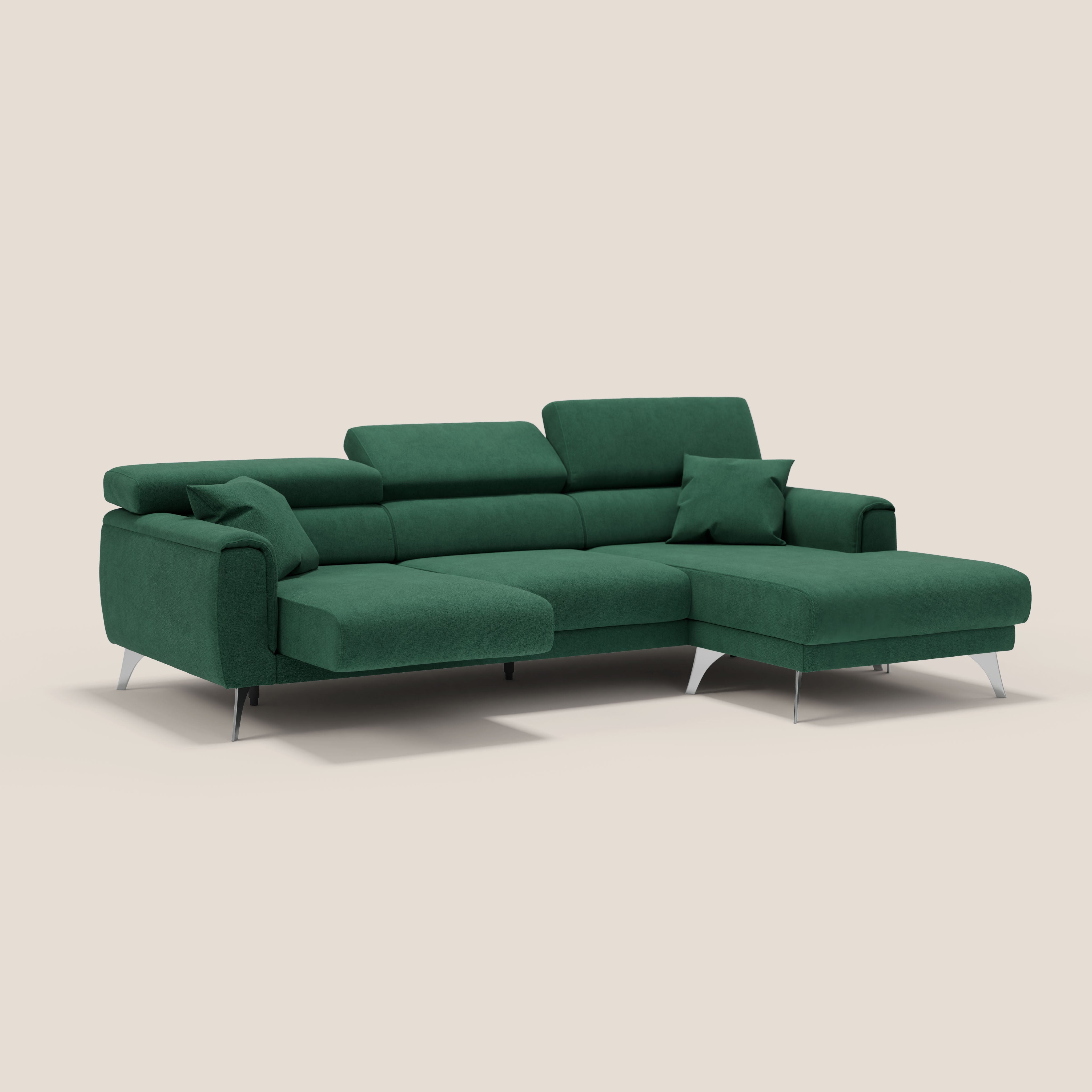 Caravaggio Divano angolare con sedute scorrevoli in tessuto morbido impermeabile T02 verde - divani.store