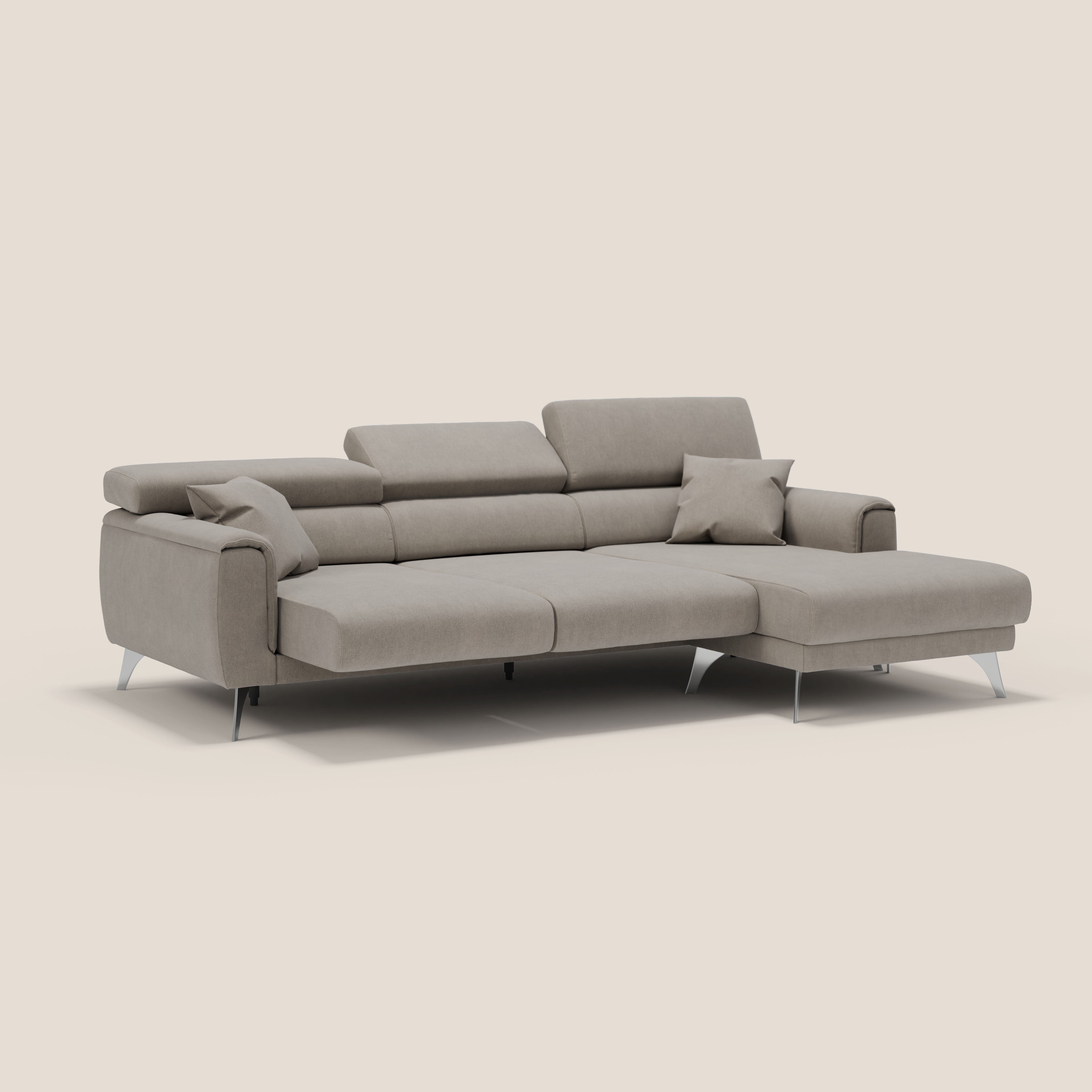 Caravaggio Divano angolare con sedute scorrevoli in tessuto morbido impermeabile T02 beige - divani.store