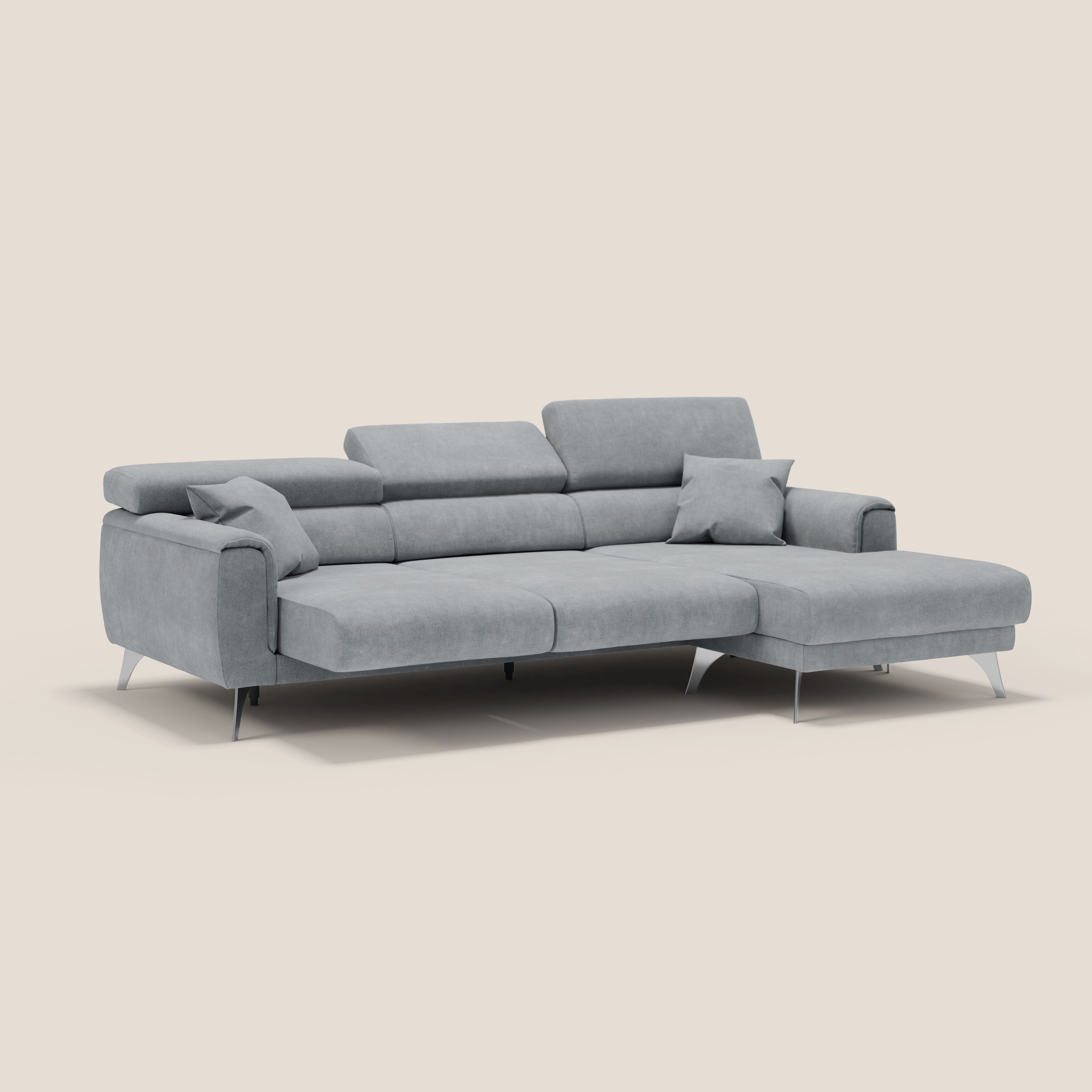 Caravaggio Divano angolare con sedute scorrevoli in tessuto morbido impermeabile T02 grigio chiaro - divani.store