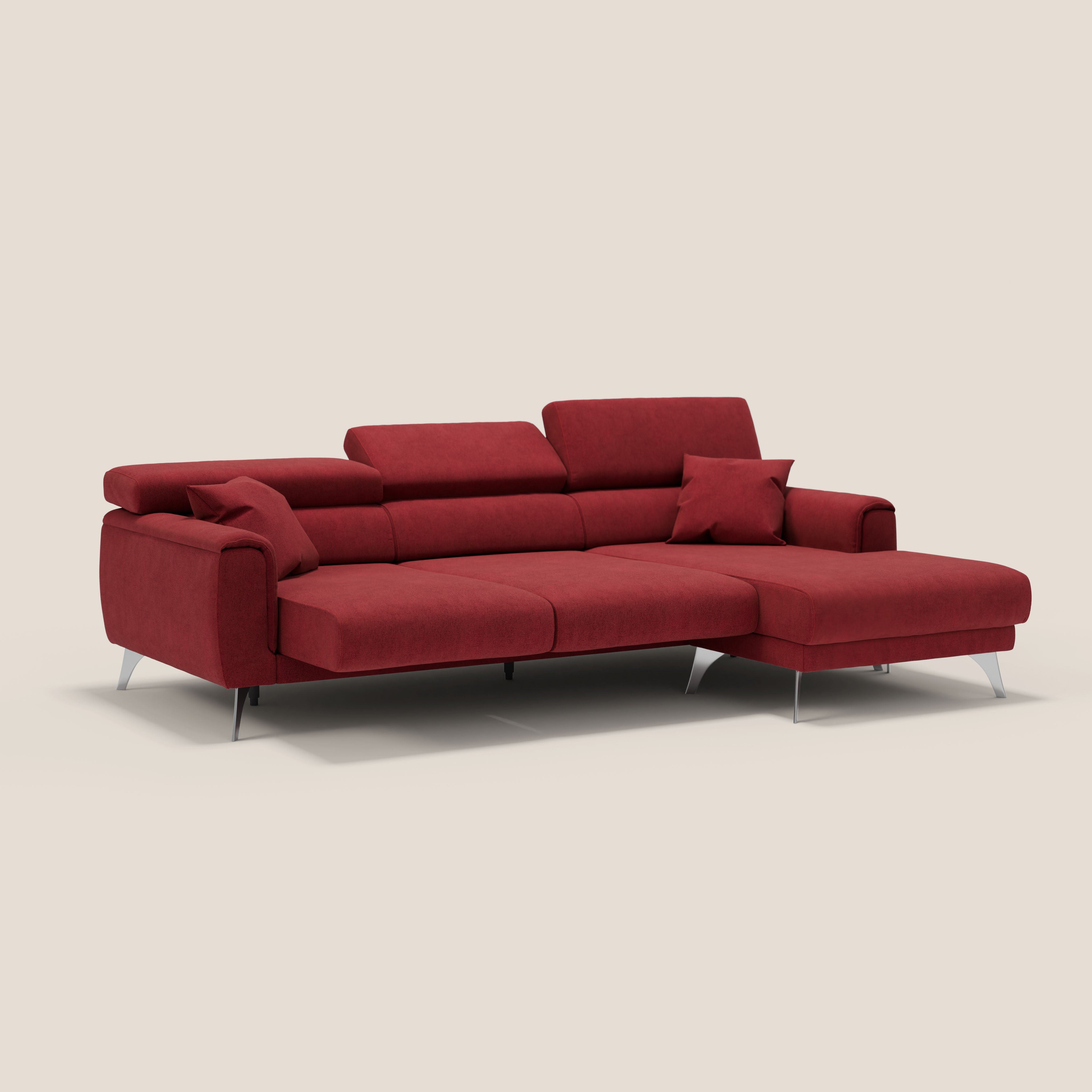 Caravaggio Divano angolare con sedute scorrevoli in tessuto morbido impermeabile T02 rosso - divani.store