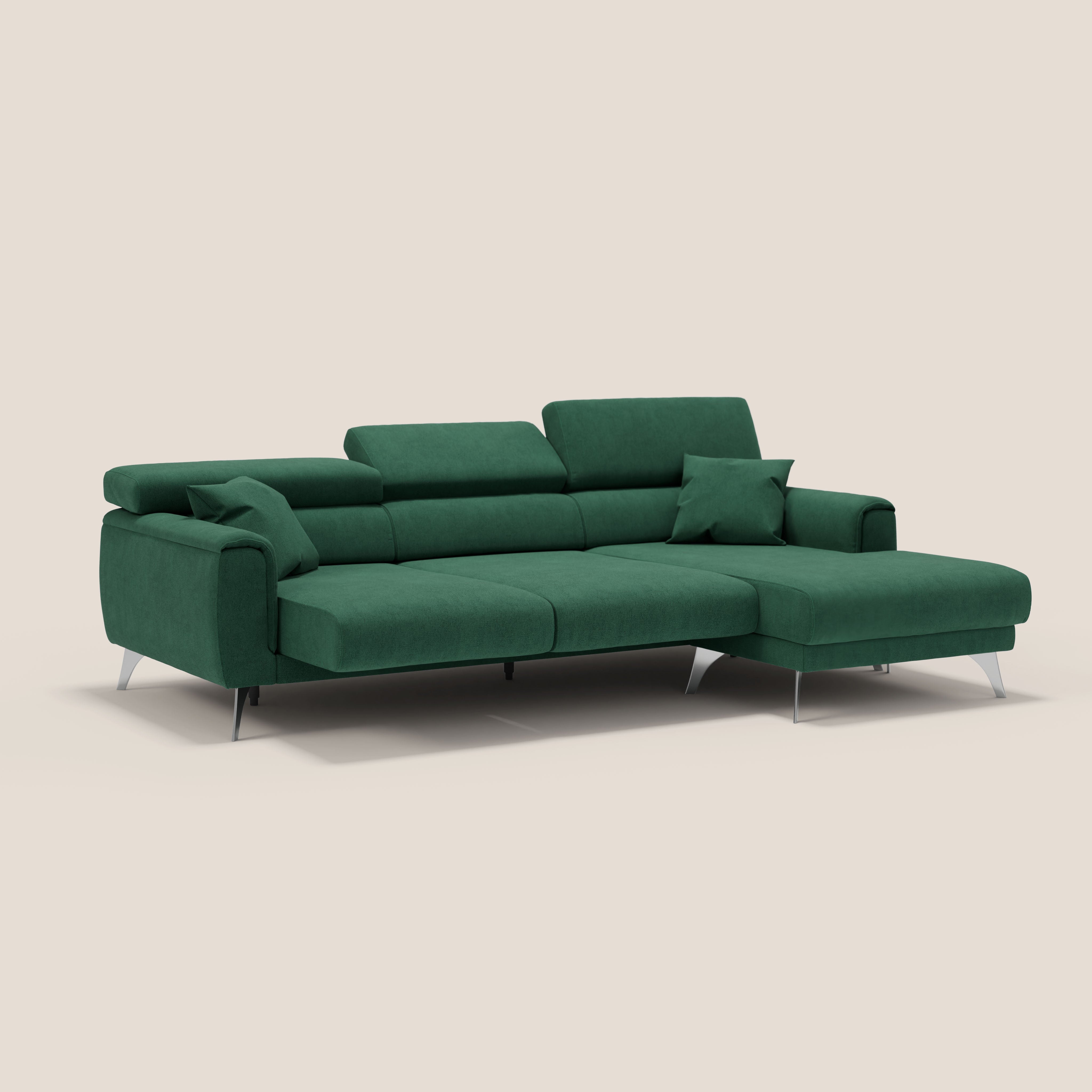 Caravaggio Divano angolare con sedute scorrevoli in tessuto morbido impermeabile T02 verde - divani.store
