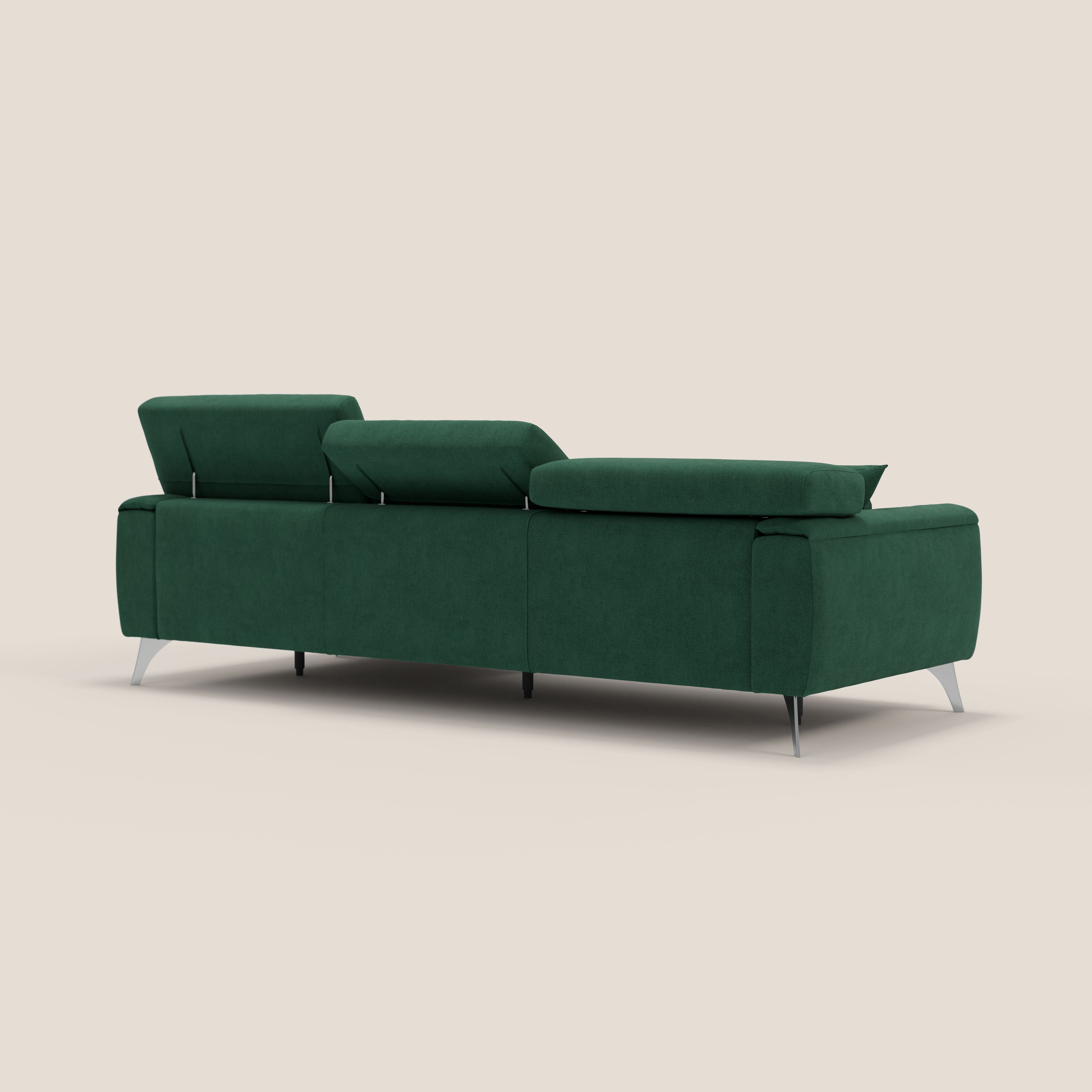 Caravaggio Divano angolare con sedute scorrevoli in tessuto morbido impermeabile T02 verde - divani.store