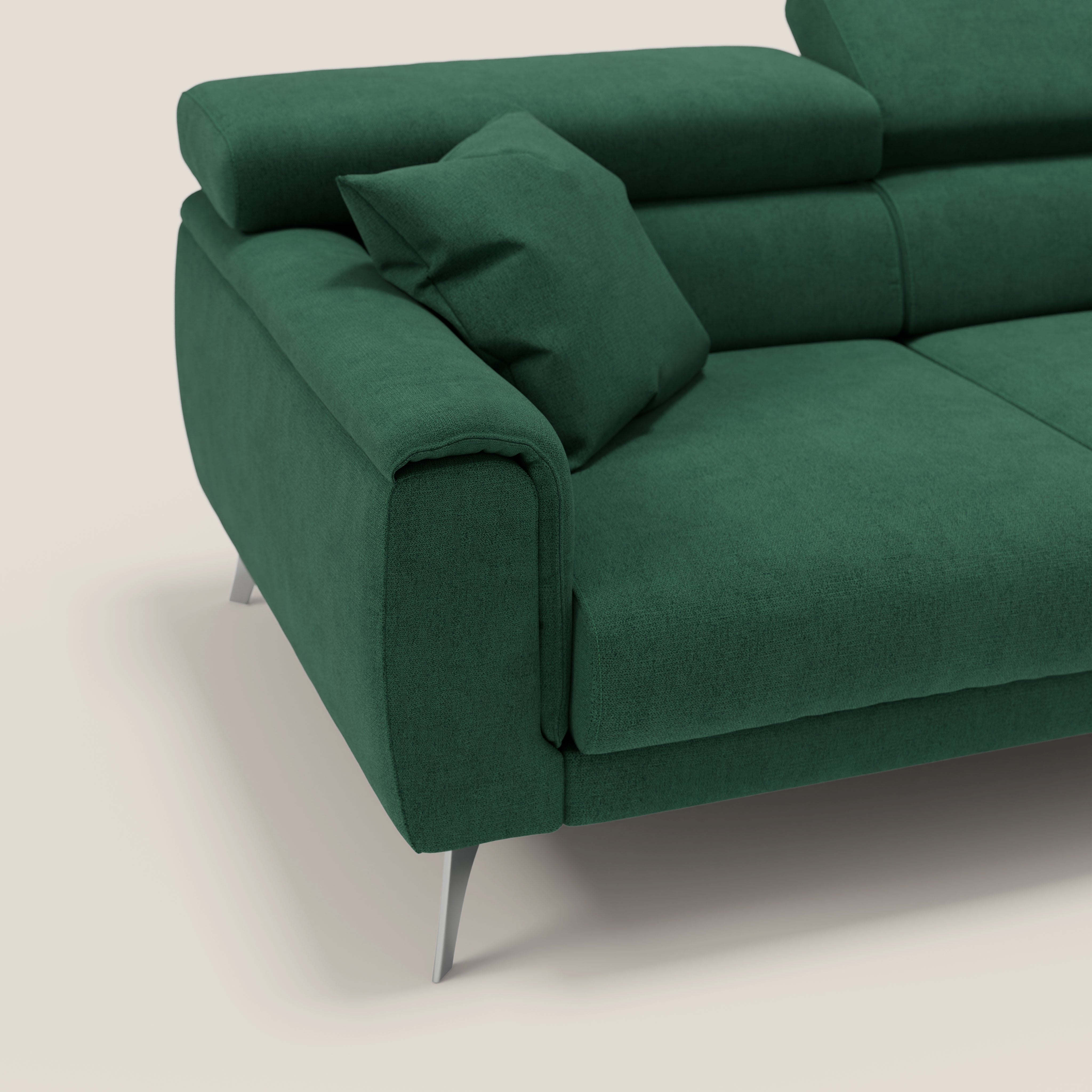Caravaggio Divano angolare con sedute scorrevoli in tessuto morbido impermeabile T02 verde - divani.store