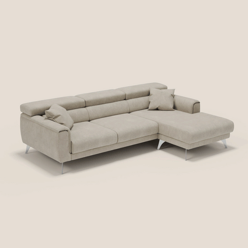 Caravaggio Divano angolare con sedute scorrevoli in tessuto morbido impermeabile T02 panna - divani.store