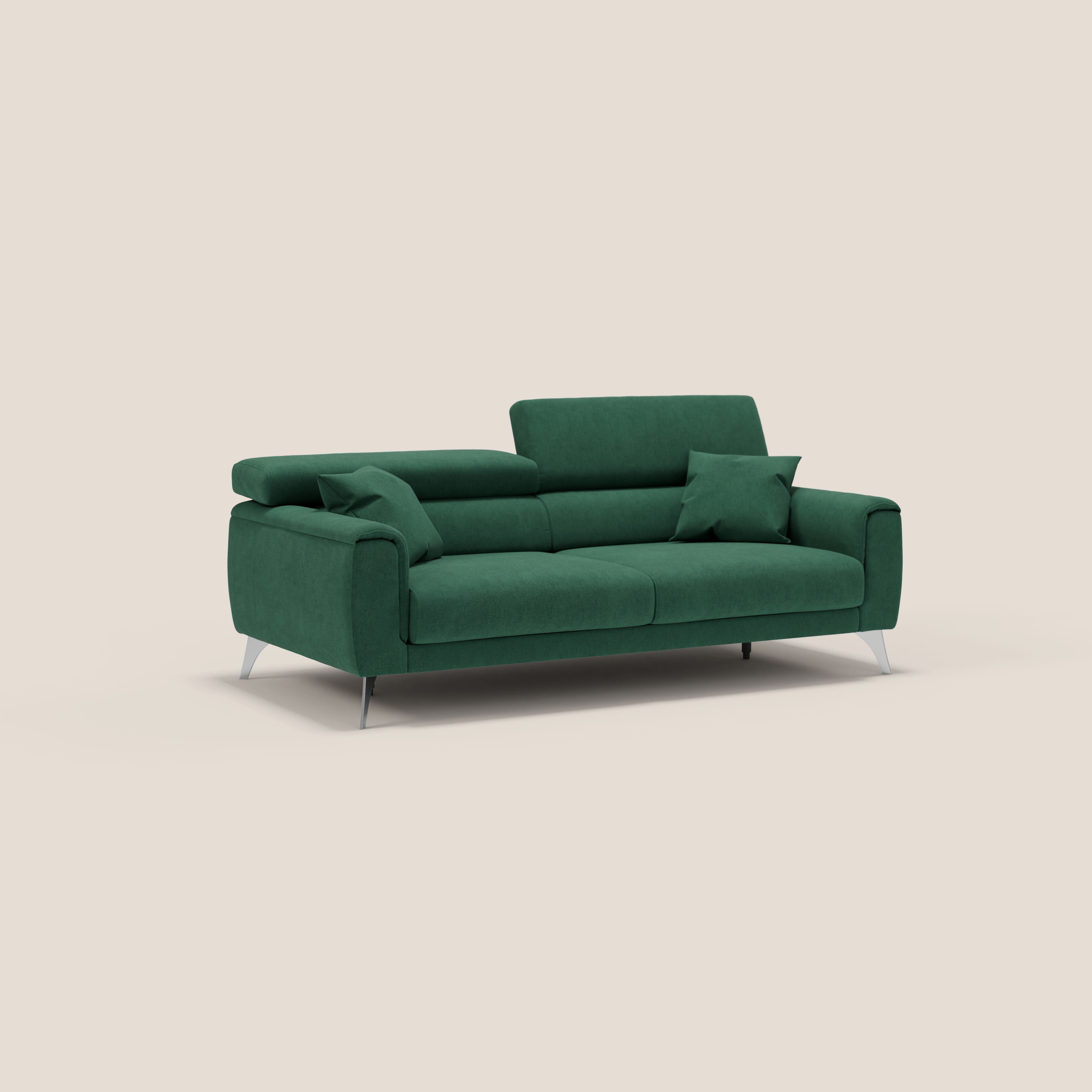 Caravaggio divano con sedute allungabili e poggiatesta reclinabili in tessuto impermeabile T02 verde - divani.store