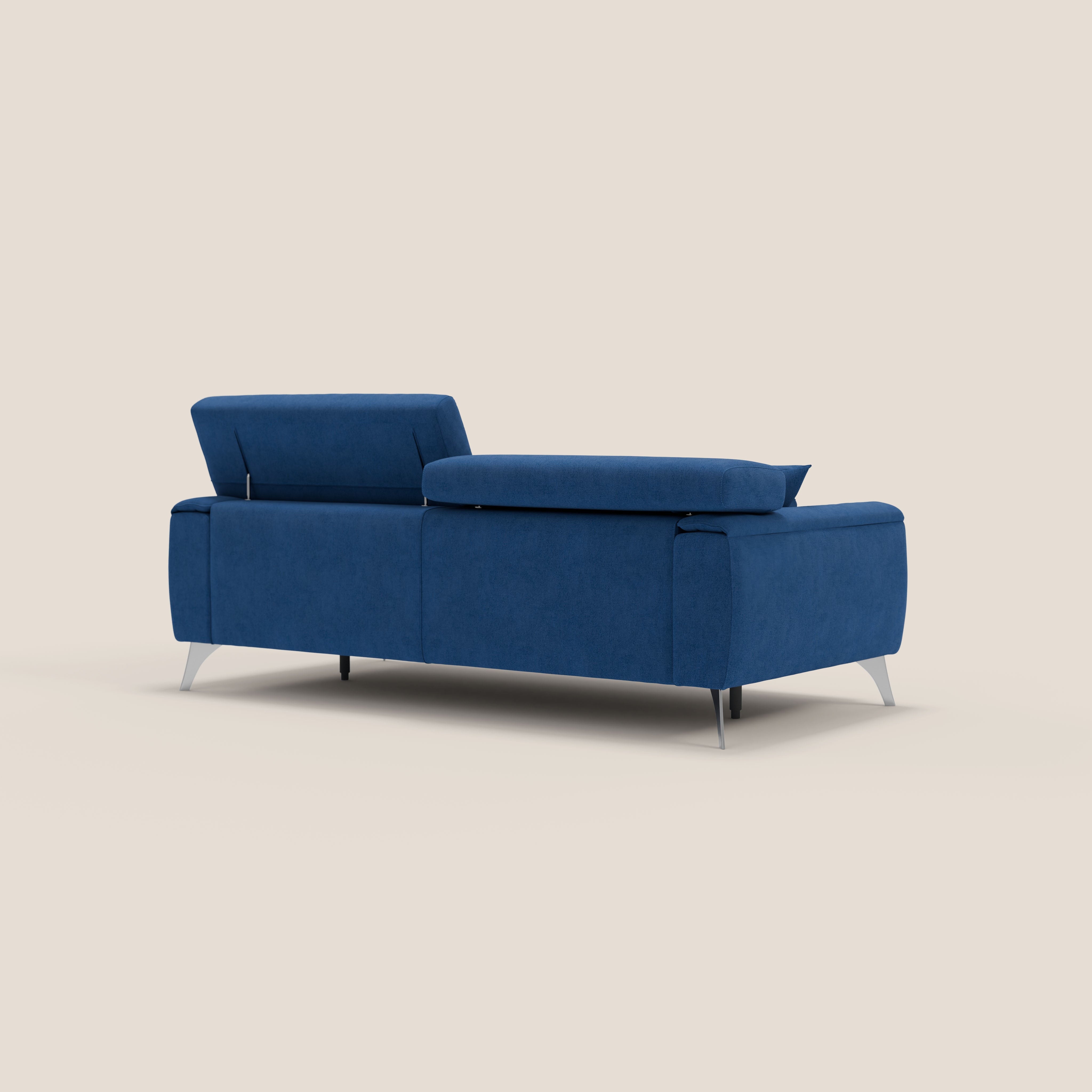 Caravaggio divano con sedute allungabili e poggiatesta reclinabili in tessuto impermeabile T02 blu - divani.store
