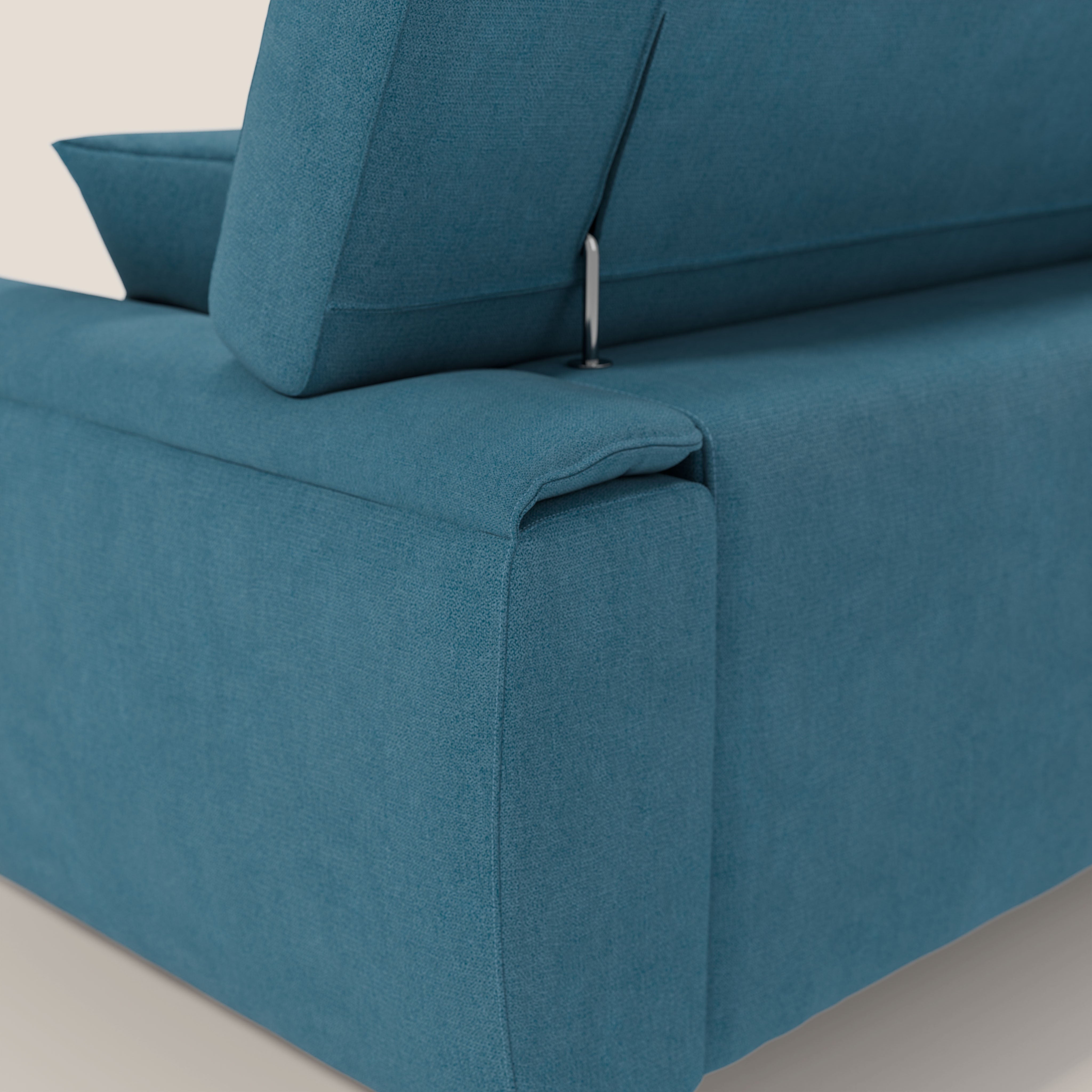 Caravaggio divano con sedute allungabili e poggiatesta reclinabili in tessuto impermeabile T02 azzurro - divani.store