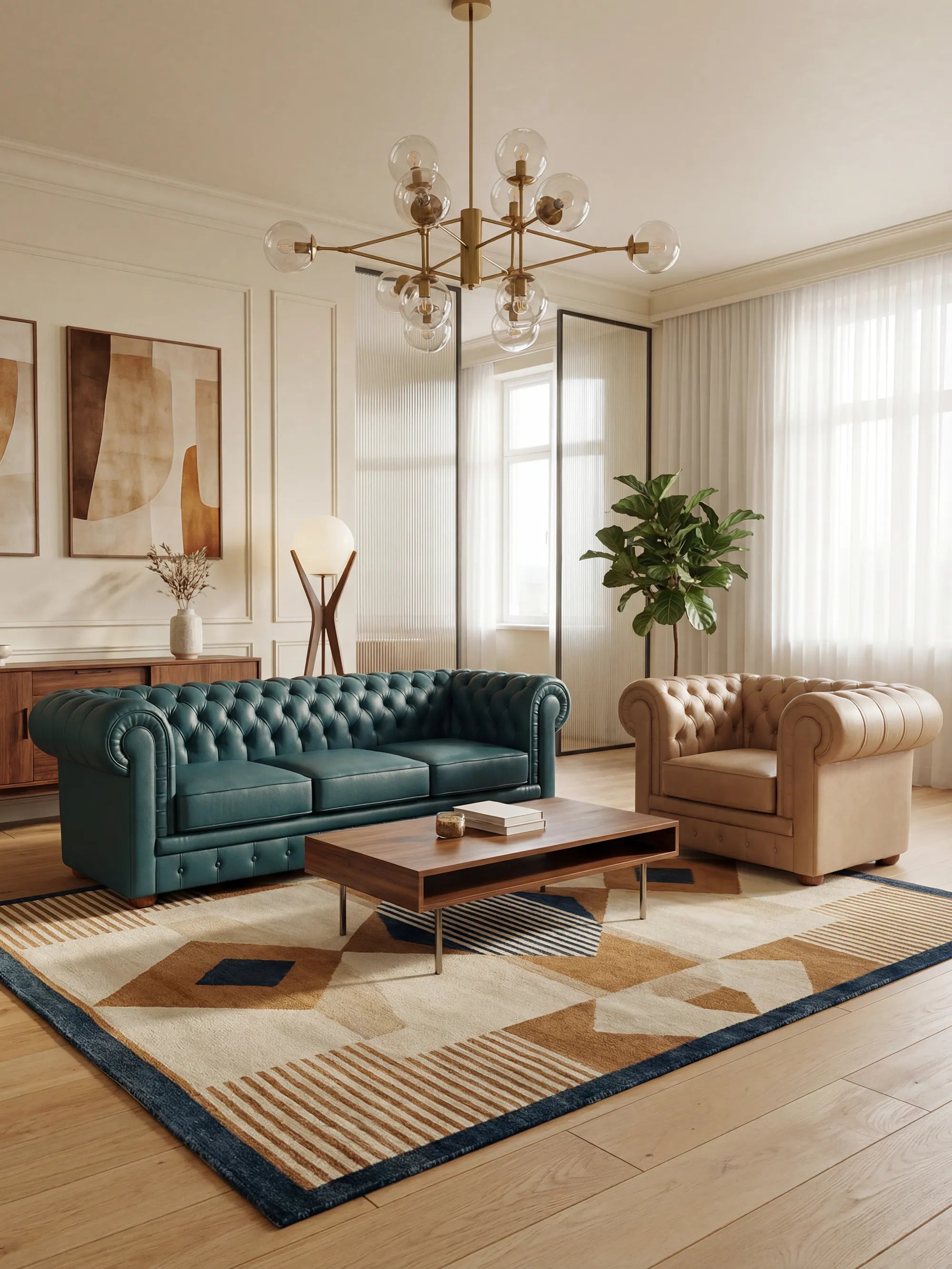 Chester 4 places 3 assises en véritable cuir - Chesterfield capitonnage artisanal
