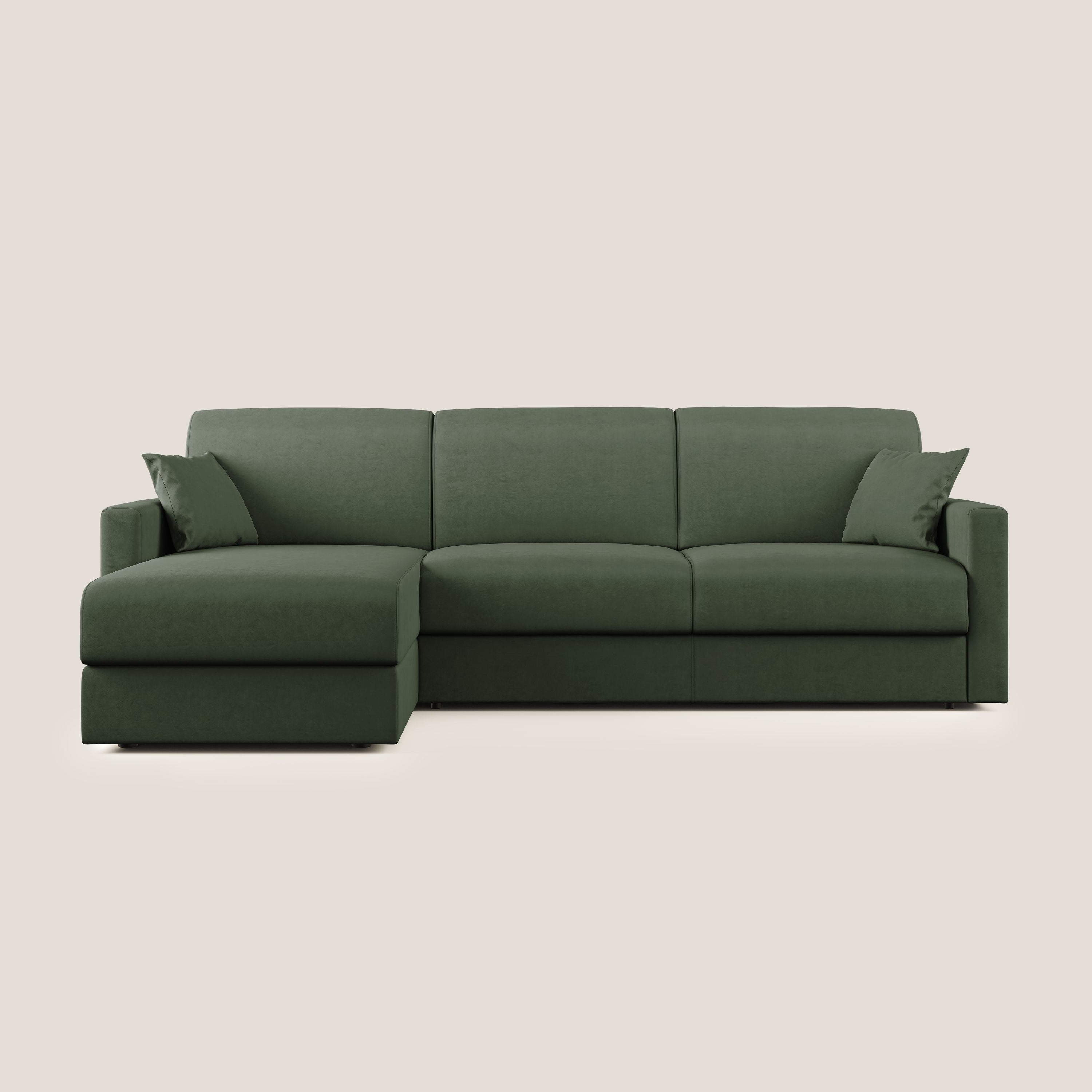 Chris Divano letto angolare con penisola in microfibra smacchiabile T11 verde - divani.store