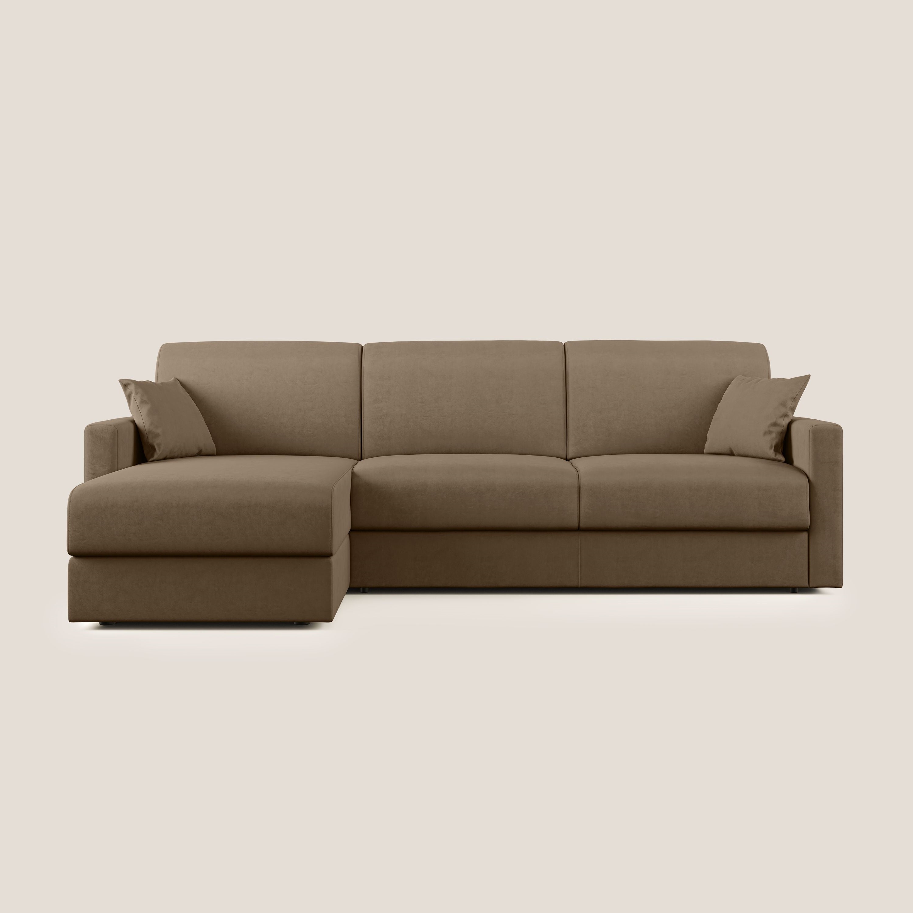 Chris Divano letto angolare con penisola in microfibra smacchiabile T11 marrone - divani.store