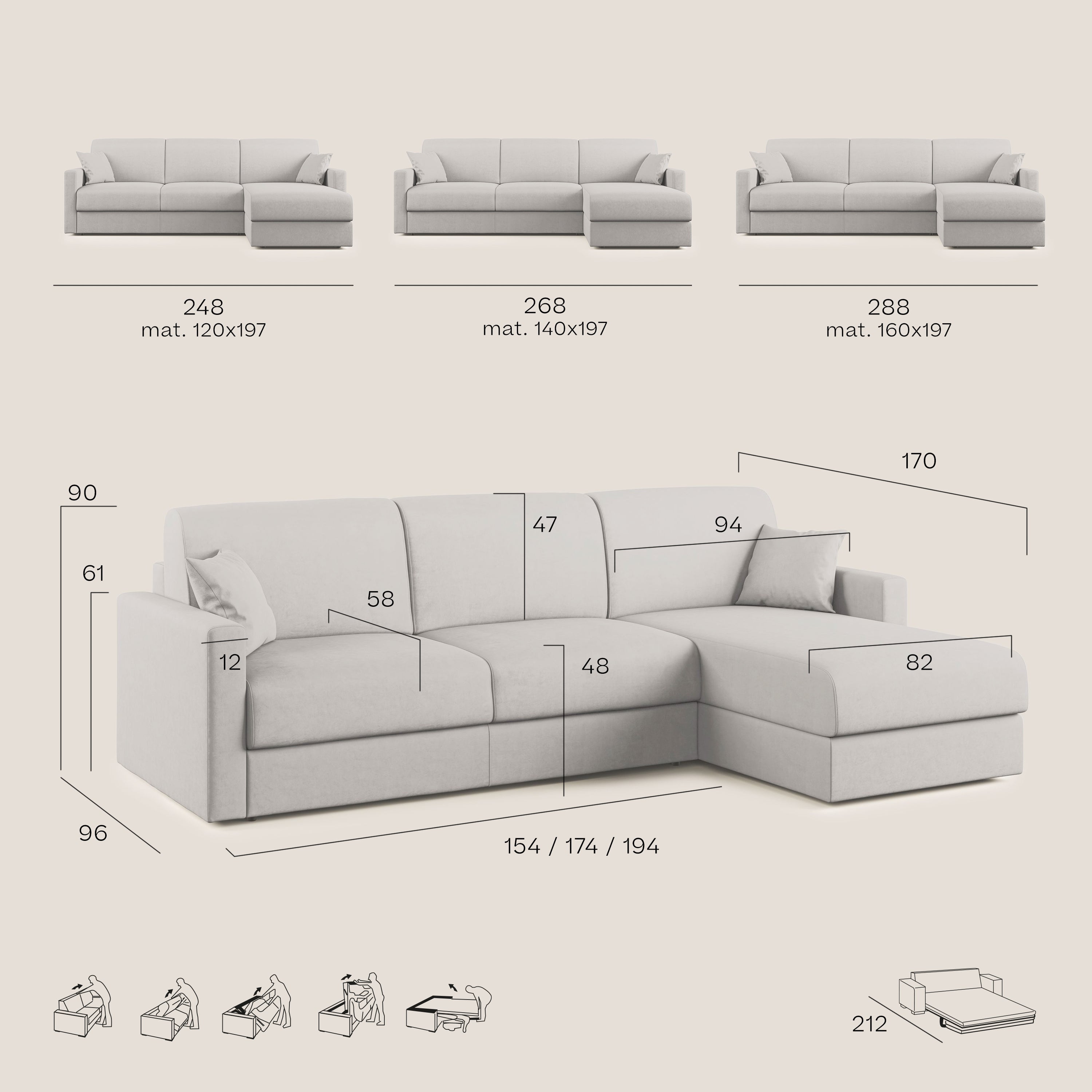 Chris Divano letto angolare 5 posti in tessuto impermeabile T13 azzurro - divani.store
