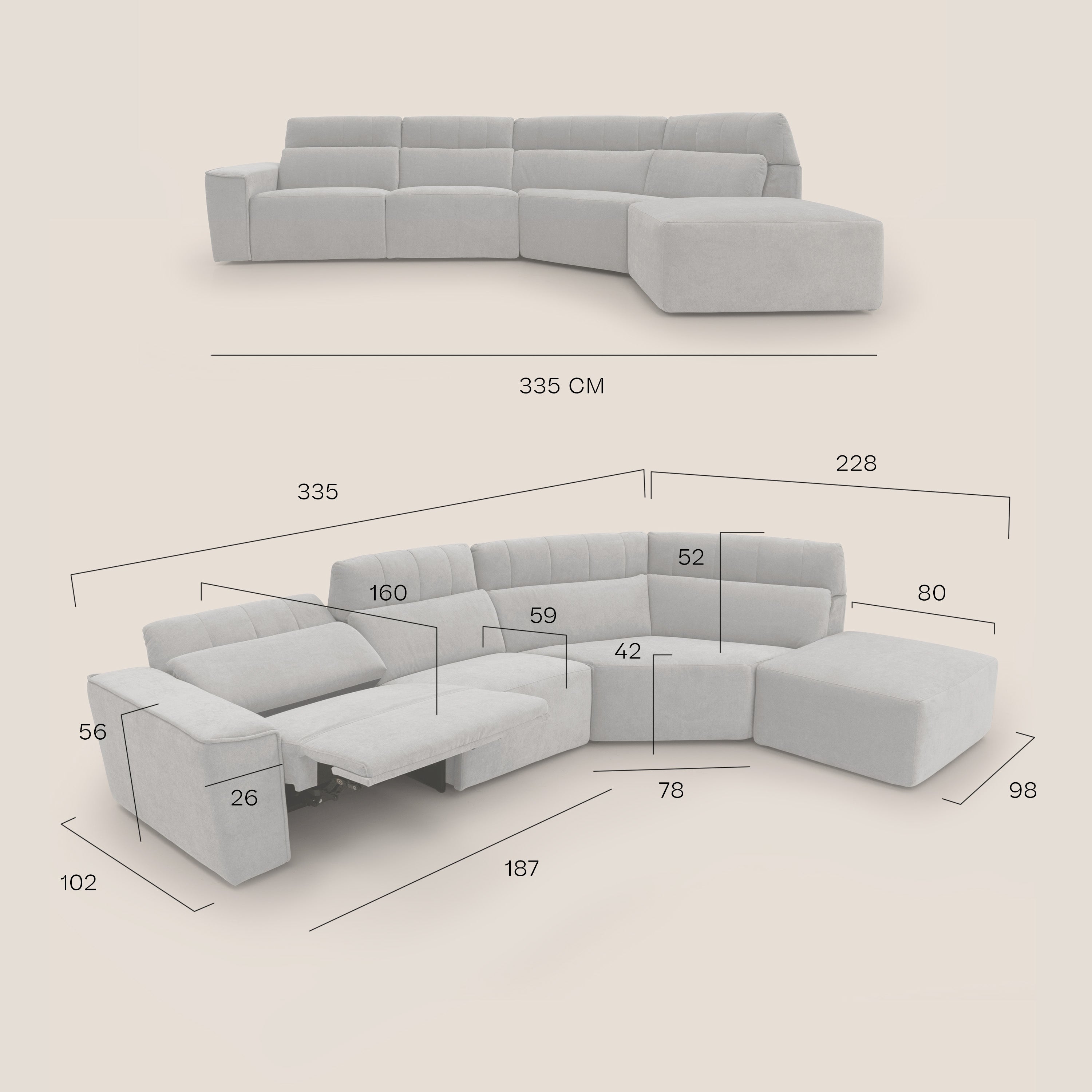 Clark Divano angolare con opzione relax elettrico in tessuto smacchiabile impermeabile T17 antracite - divani.store