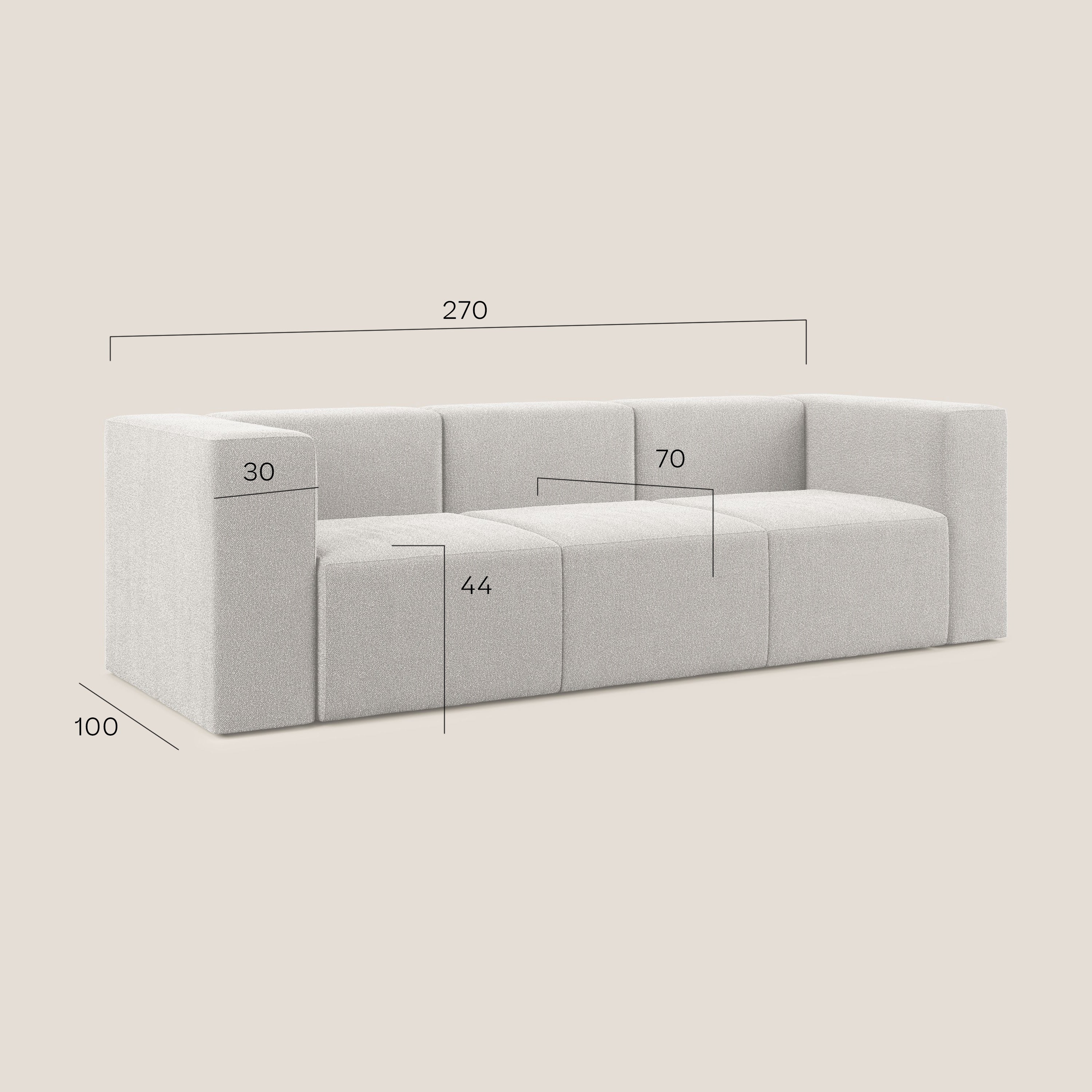 Nettuno divano lineare modulare a 3 sedute componibile in morbido tessuto bouclè T07 blu - divani.store