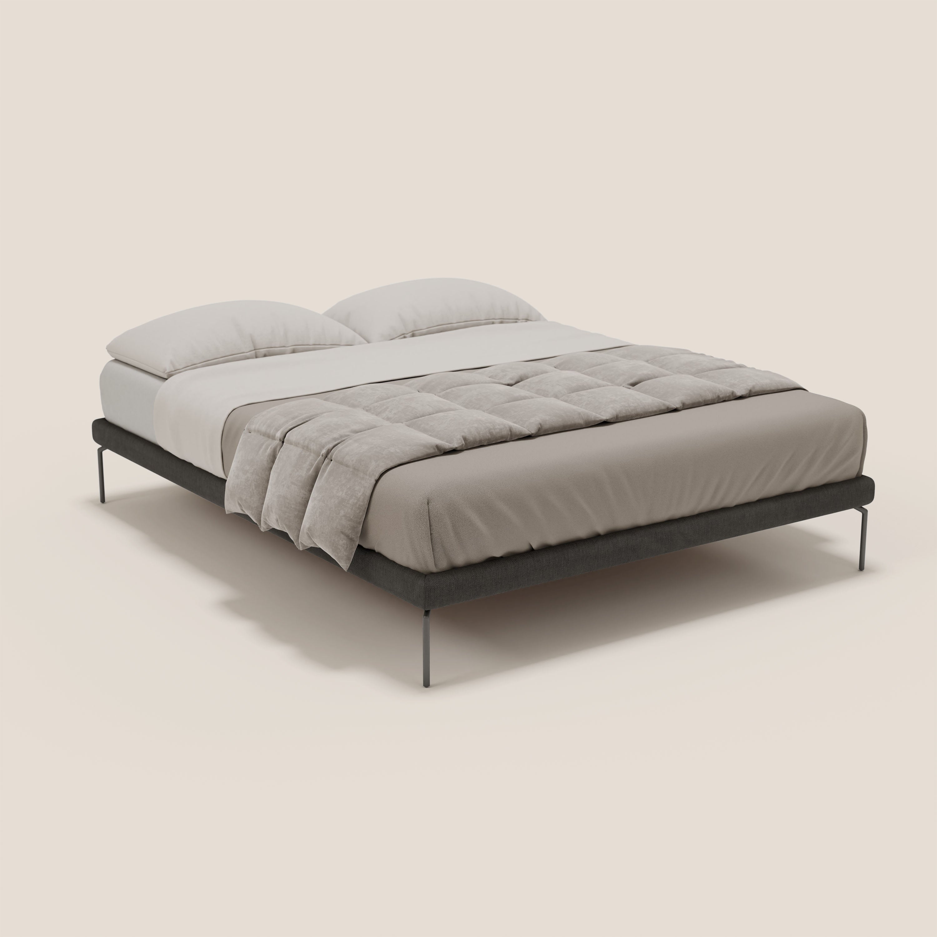 Ring sommier sfoderabile con piedi alti 24 cm in tessuto impermeabile T14 antracite - divani.store