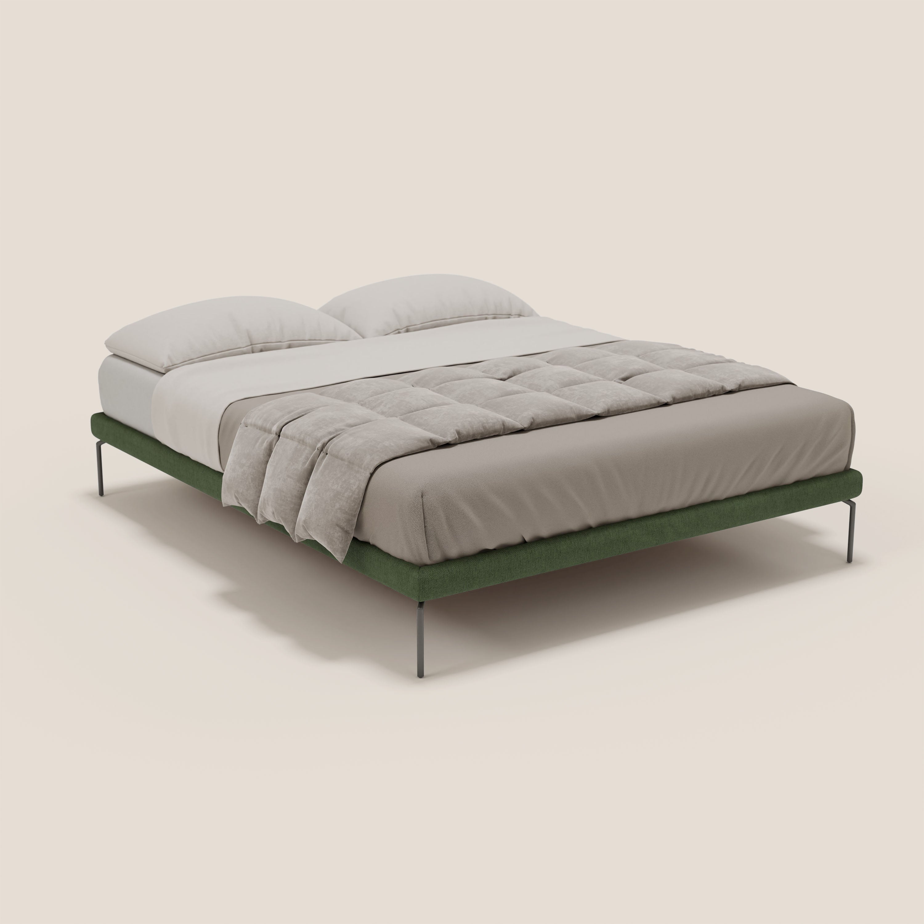 Ring sommier sfoderabile con piedi alti 24 cm in tessuto impermeabile T14 verde - divani.store