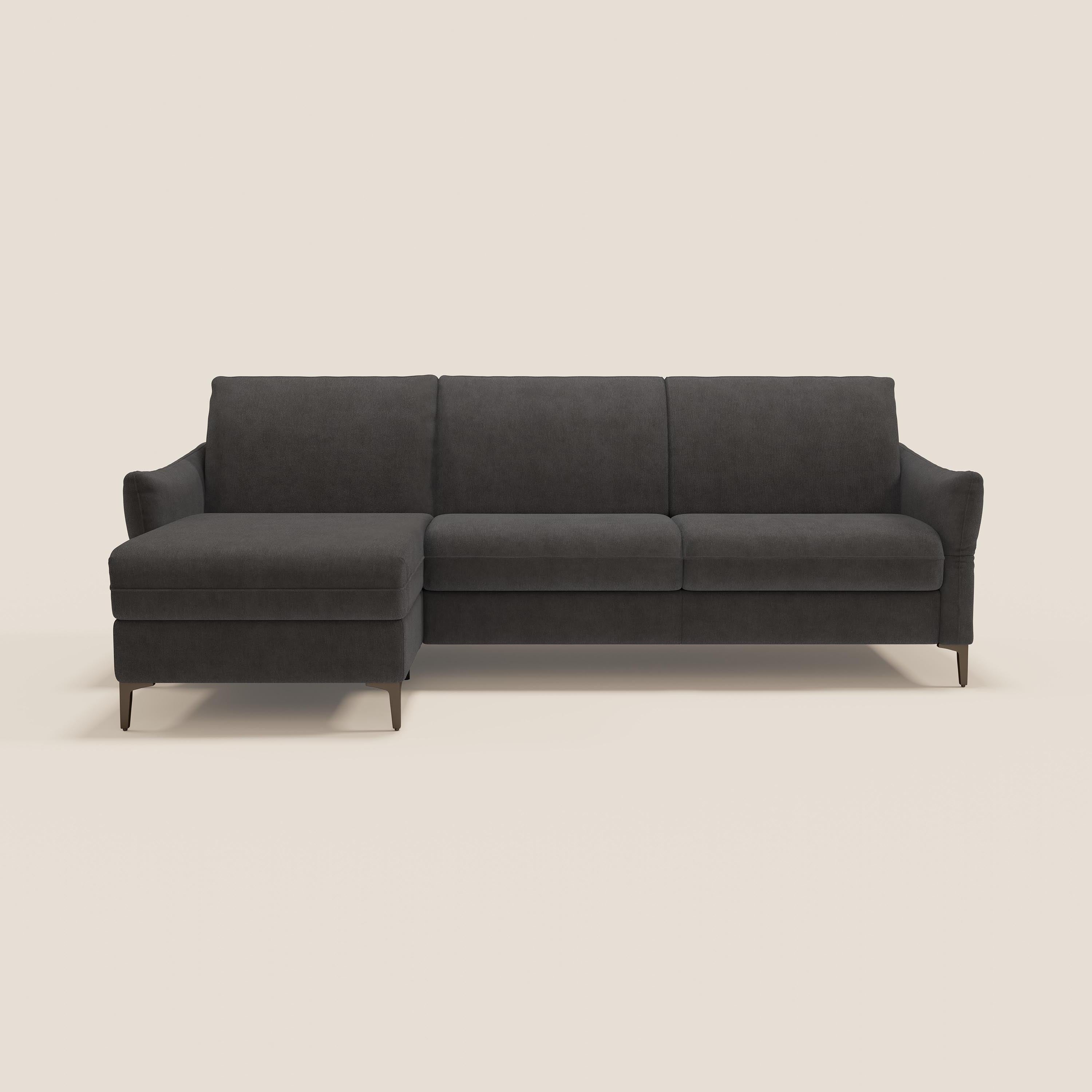 Dalia divano letto angolare con materasso alto 18 cm piedini alti e penisola contenitore in tessuto smacchiabile T17 - divani.store