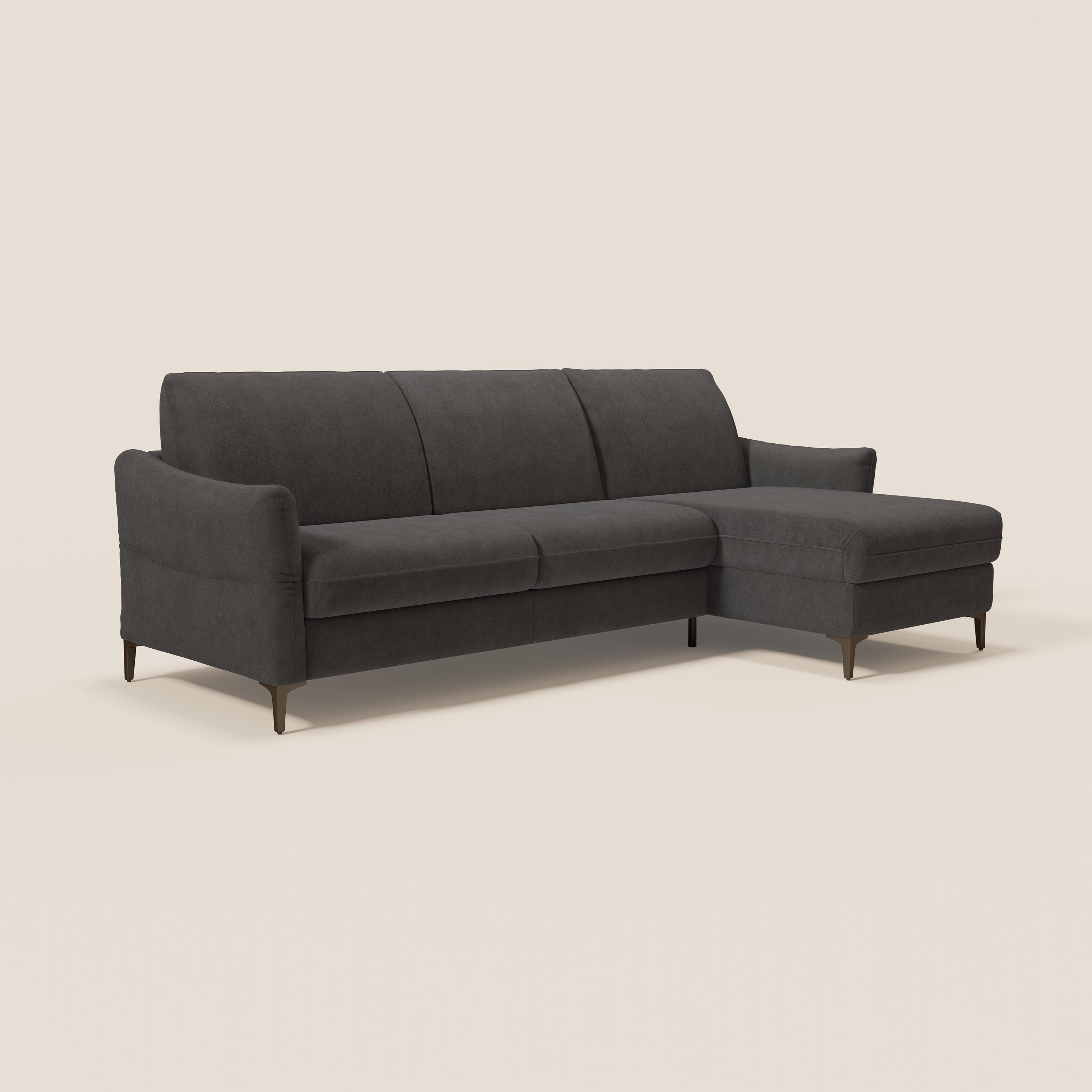 Dalia divano letto angolare con materasso alto 18 cm piedini alti e penisola contenitore in tessuto smacchiabile T17 - divani.store