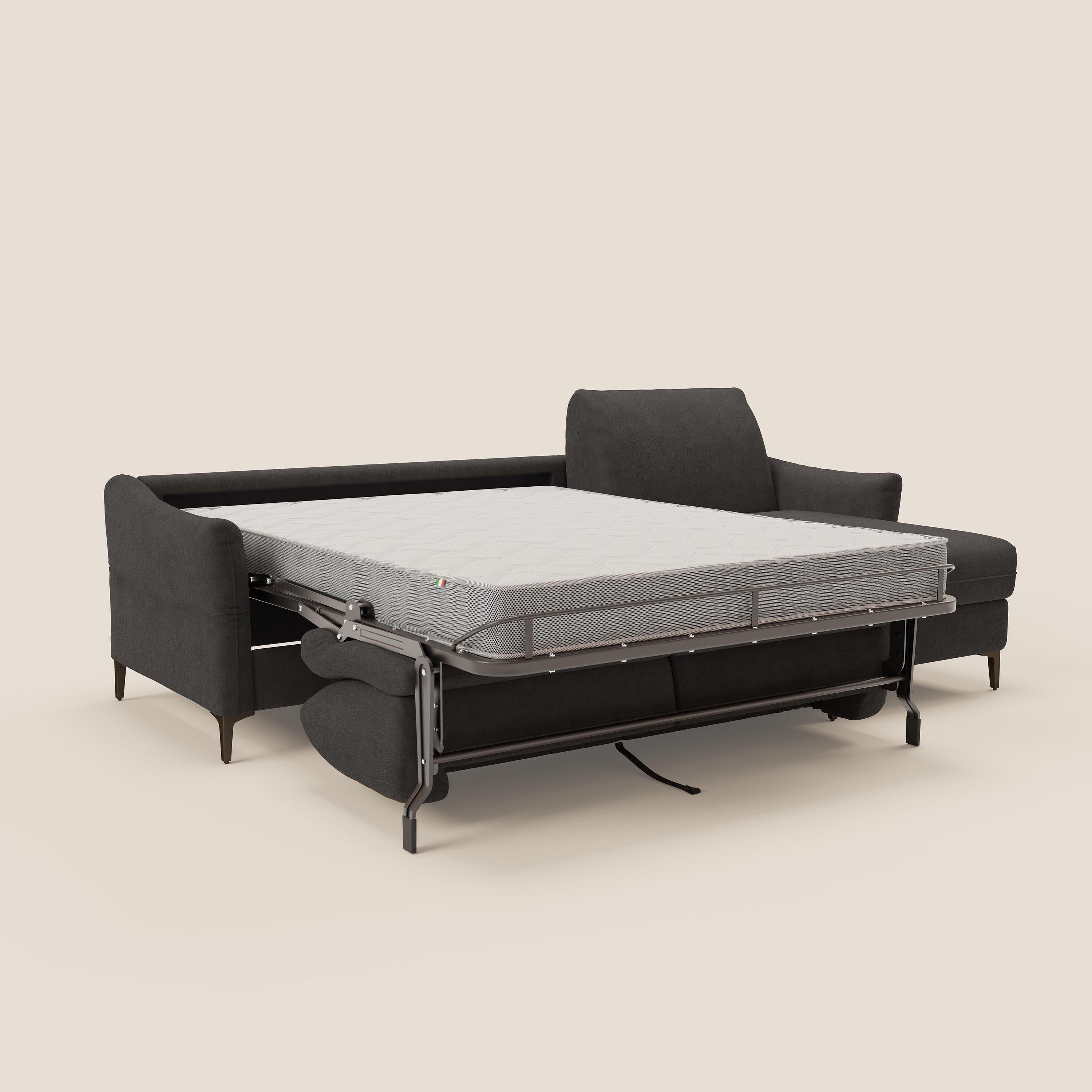 Dalia divano letto angolare con materasso alto 18 cm piedini alti e penisola contenitore in tessuto smacchiabile T17 - divani.store