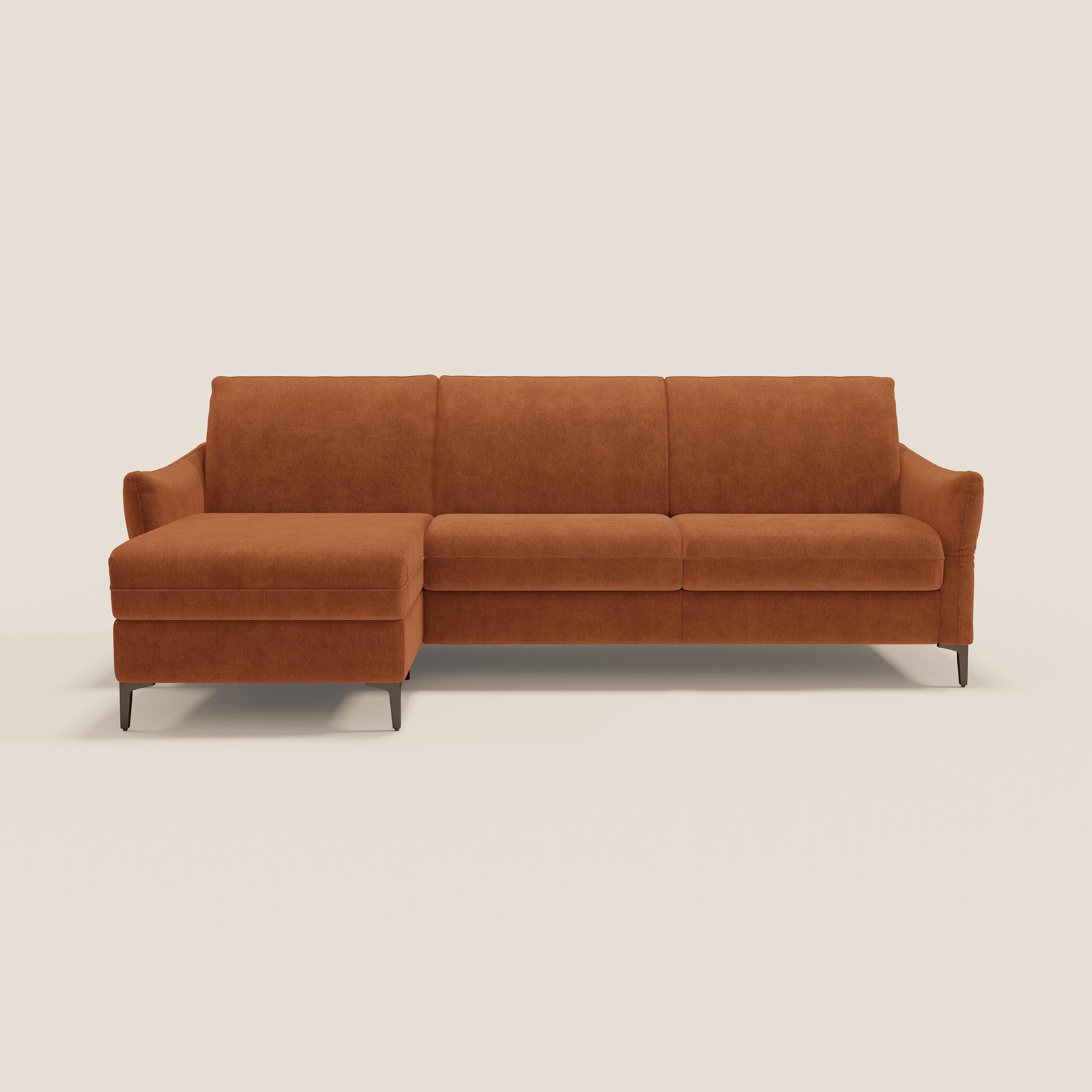 Dalia divano letto angolare con materasso alto 18 cm piedini alti e penisola contenitore in tessuto smacchiabile T17 - divani.store