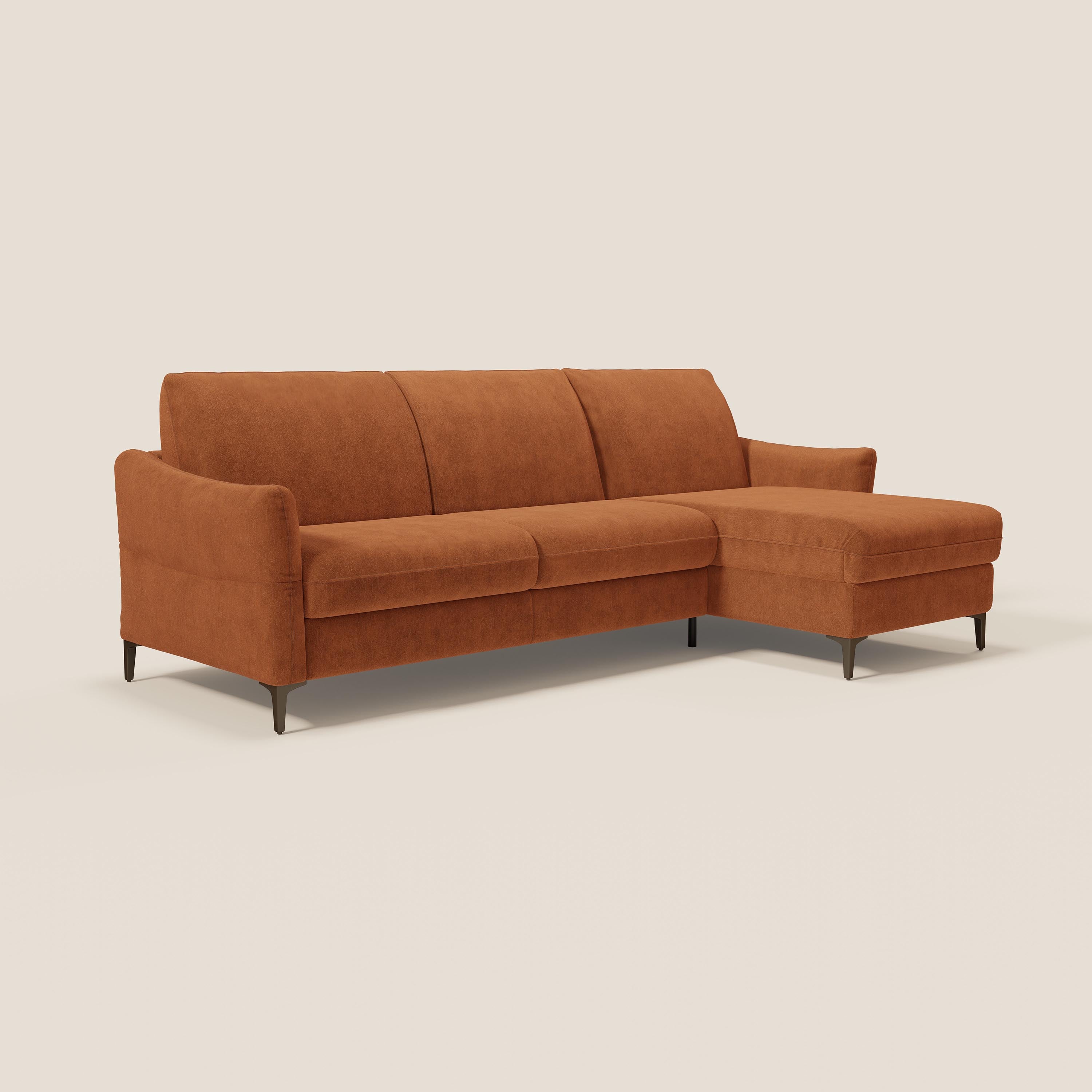 Dalia divano letto angolare con materasso alto 18 cm piedini alti e penisola contenitore in tessuto smacchiabile T17 - divani.store