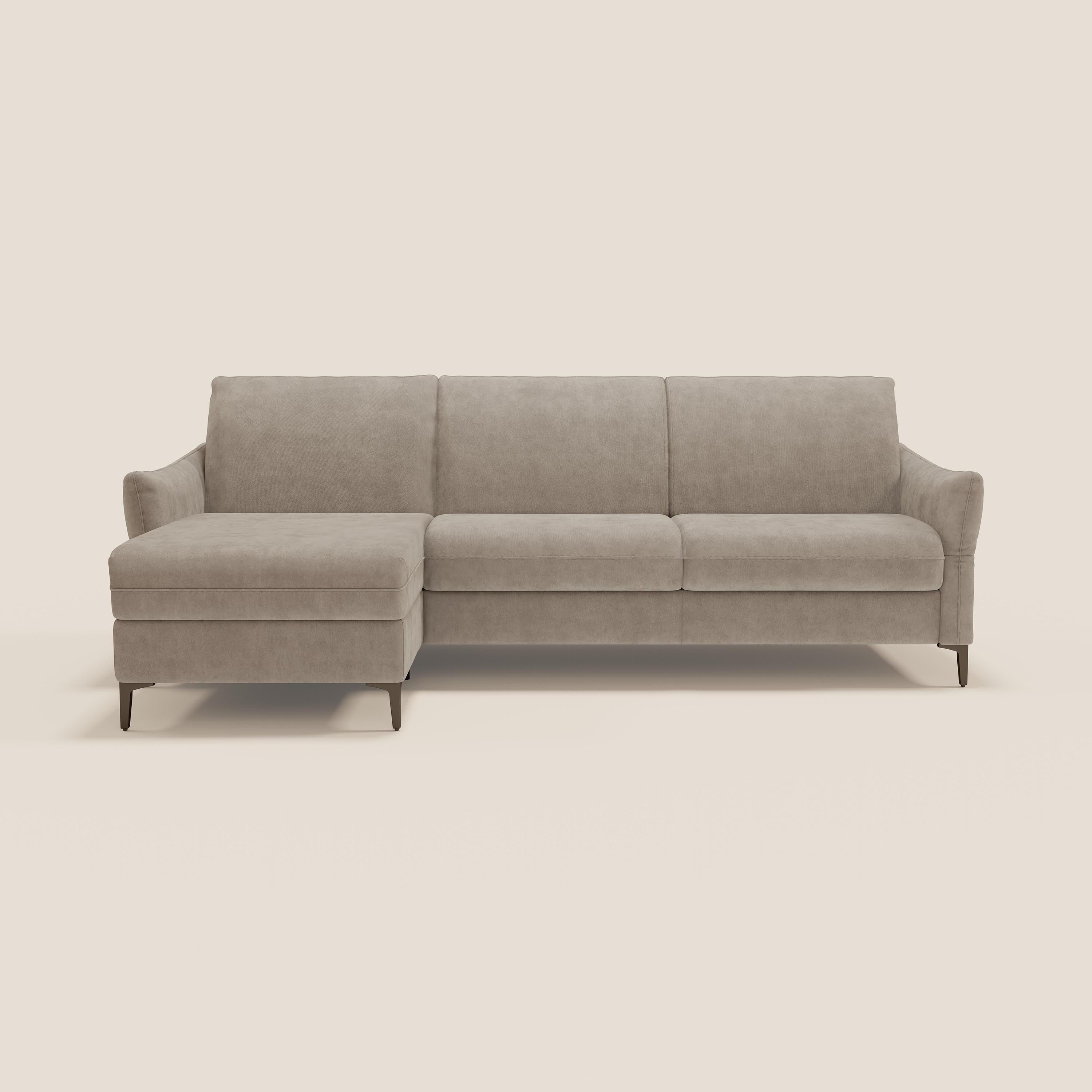 Dalia divano letto angolare con materasso alto 18 cm piedini alti e penisola contenitore in tessuto smacchiabile T17 - divani.store