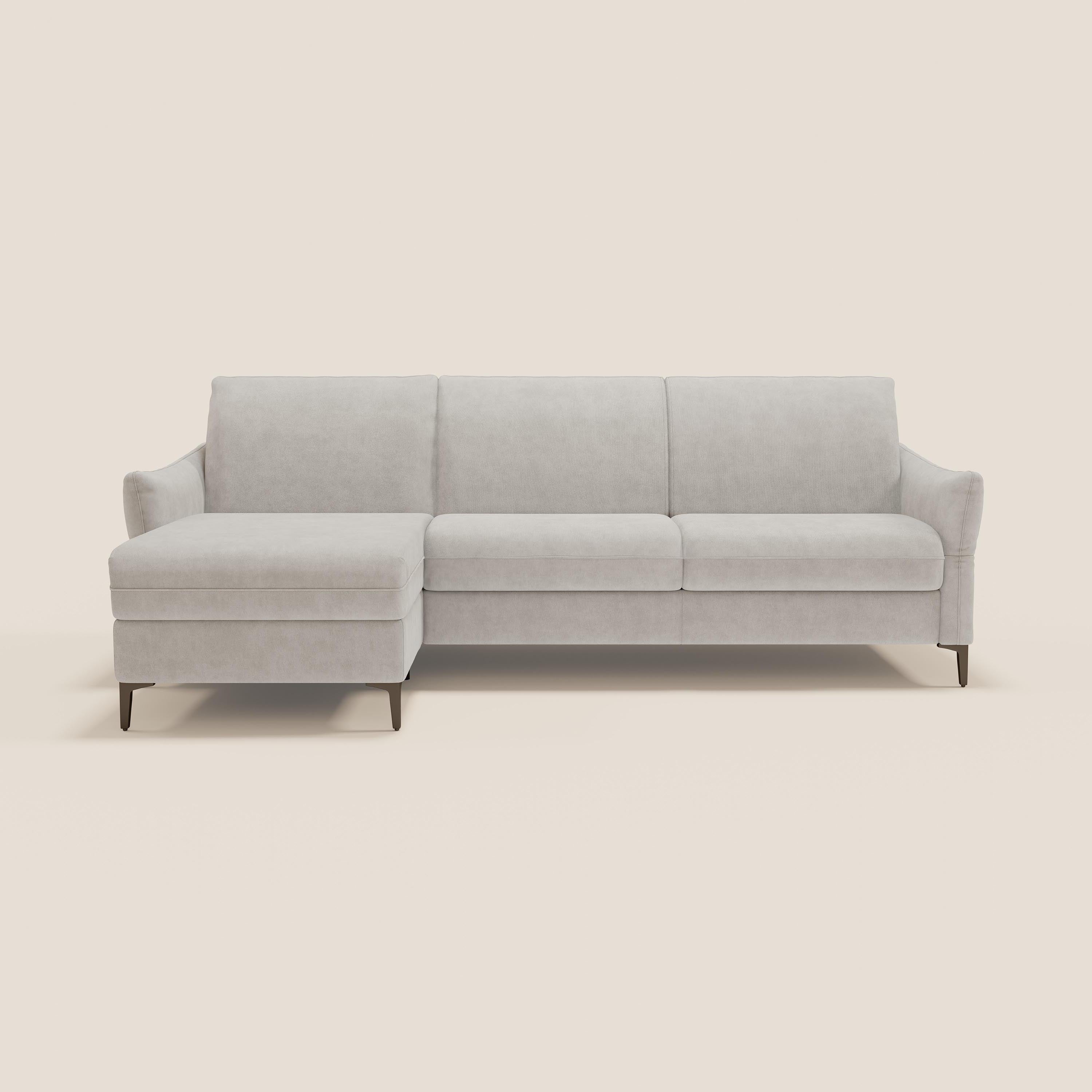 Dalia divano letto angolare con materasso alto 18 cm piedini alti e penisola contenitore in tessuto smacchiabile T17 - divani.store