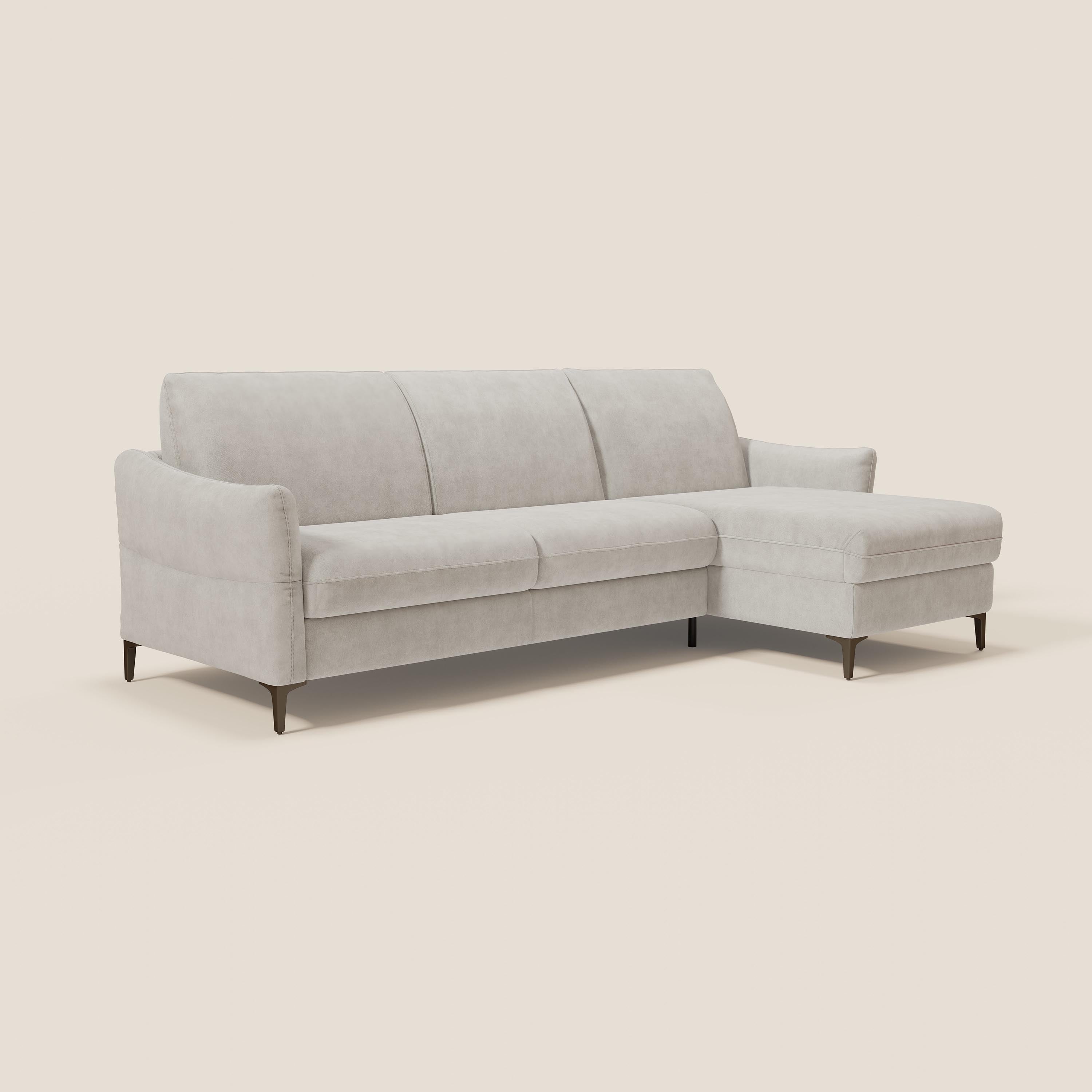 Dalia divano letto angolare con materasso alto 18 cm piedini alti e penisola contenitore in tessuto smacchiabile T17 - divani.store