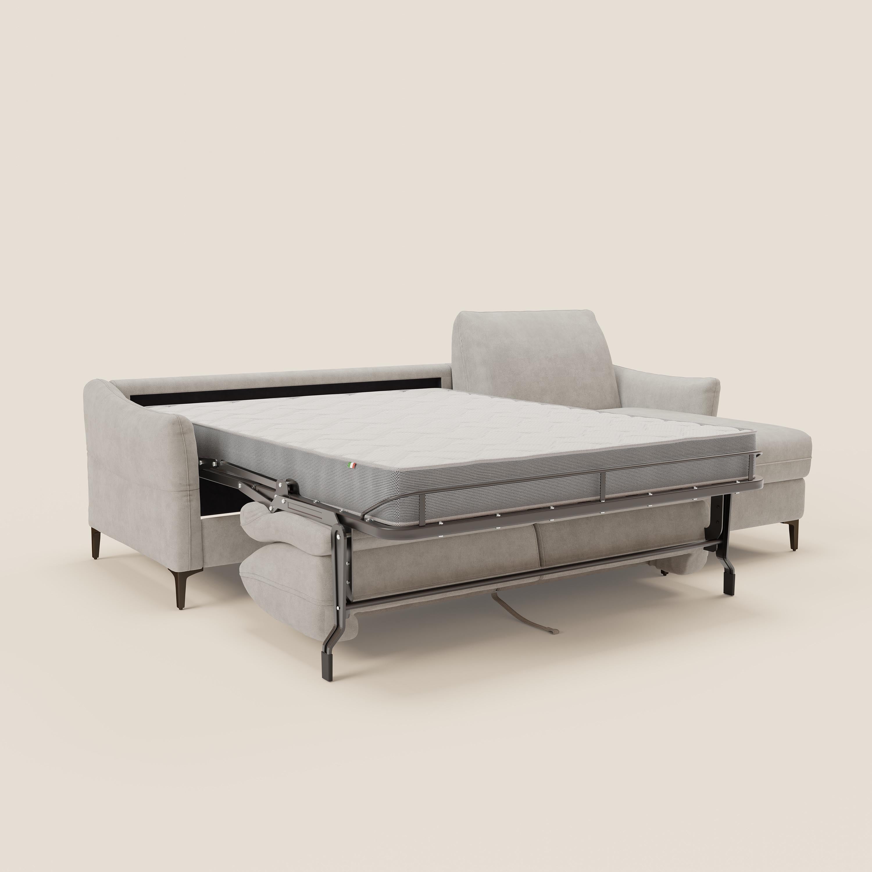 Dalia divano letto angolare con materasso alto 18 cm piedini alti e penisola contenitore in tessuto smacchiabile T17 - divani.store