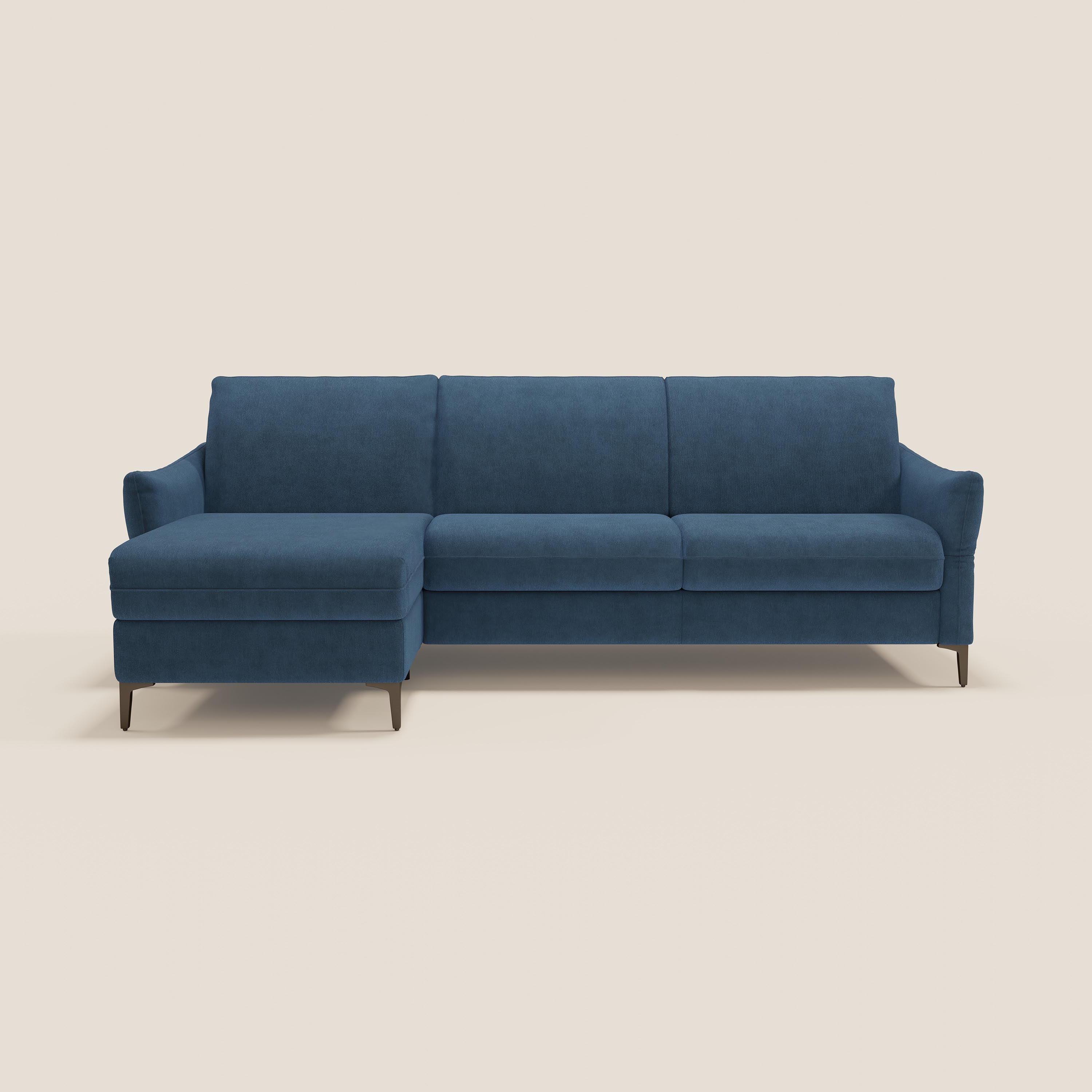Dalia divano letto angolare con materasso alto 18 cm piedini alti e penisola contenitore in tessuto smacchiabile T17 - divani.store