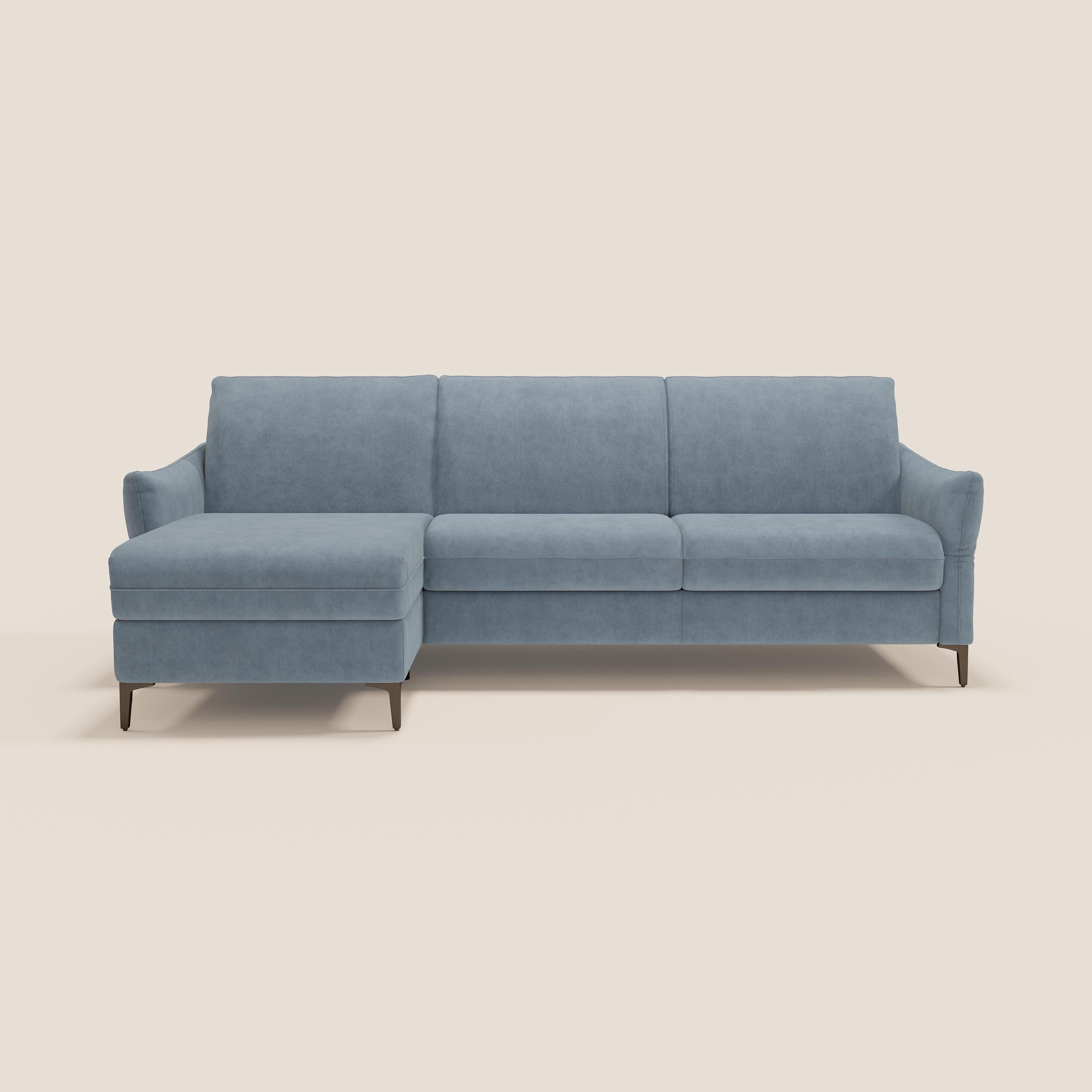 Dalia divano letto angolare con materasso alto 18 cm piedini alti e penisola contenitore in tessuto smacchiabile T17 - divani.store