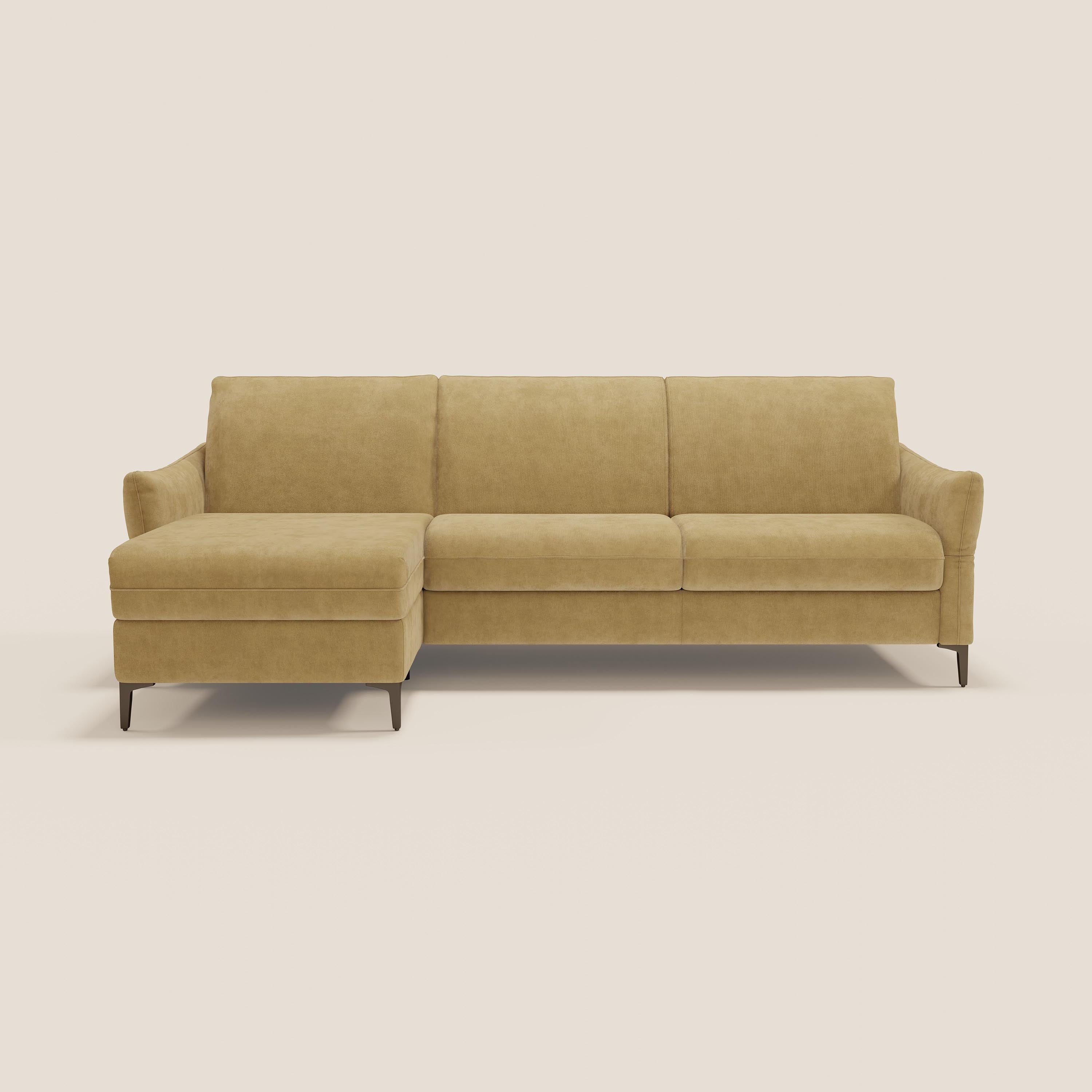Dalia divano letto angolare con materasso alto 18 cm piedini alti e penisola contenitore in tessuto smacchiabile T17 - divani.store