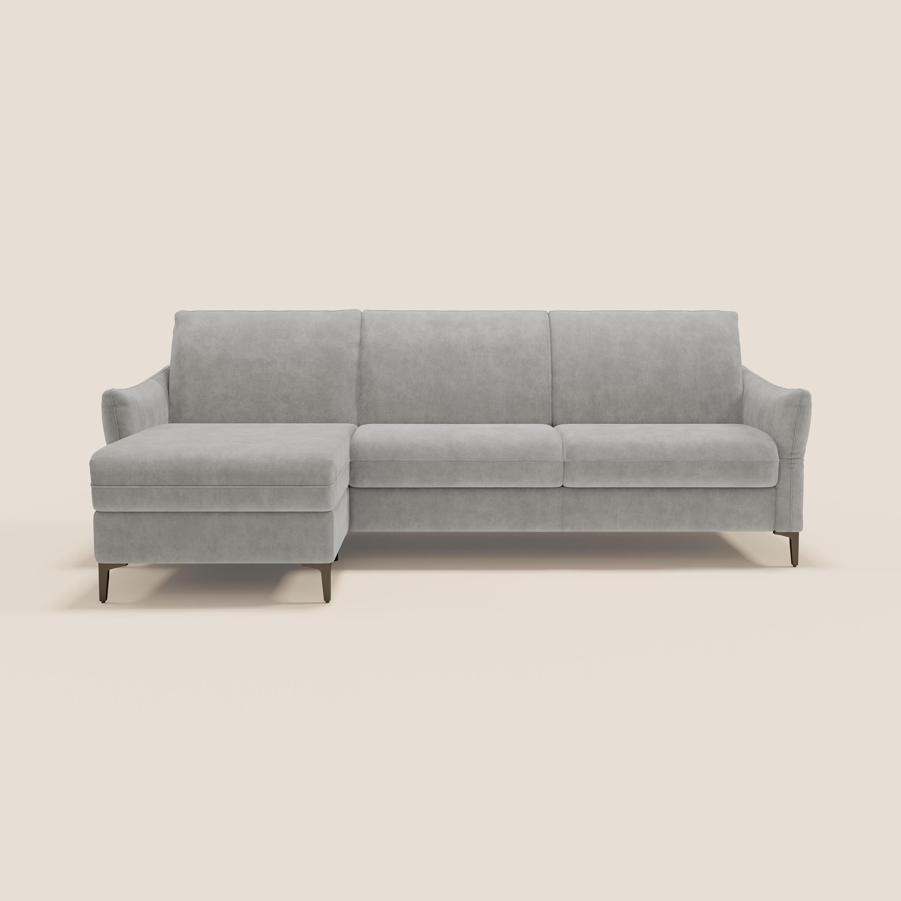 Dalia divano letto angolare con materasso alto 18 cm piedini alti e penisola contenitore in tessuto smacchiabile T17 - divani.store