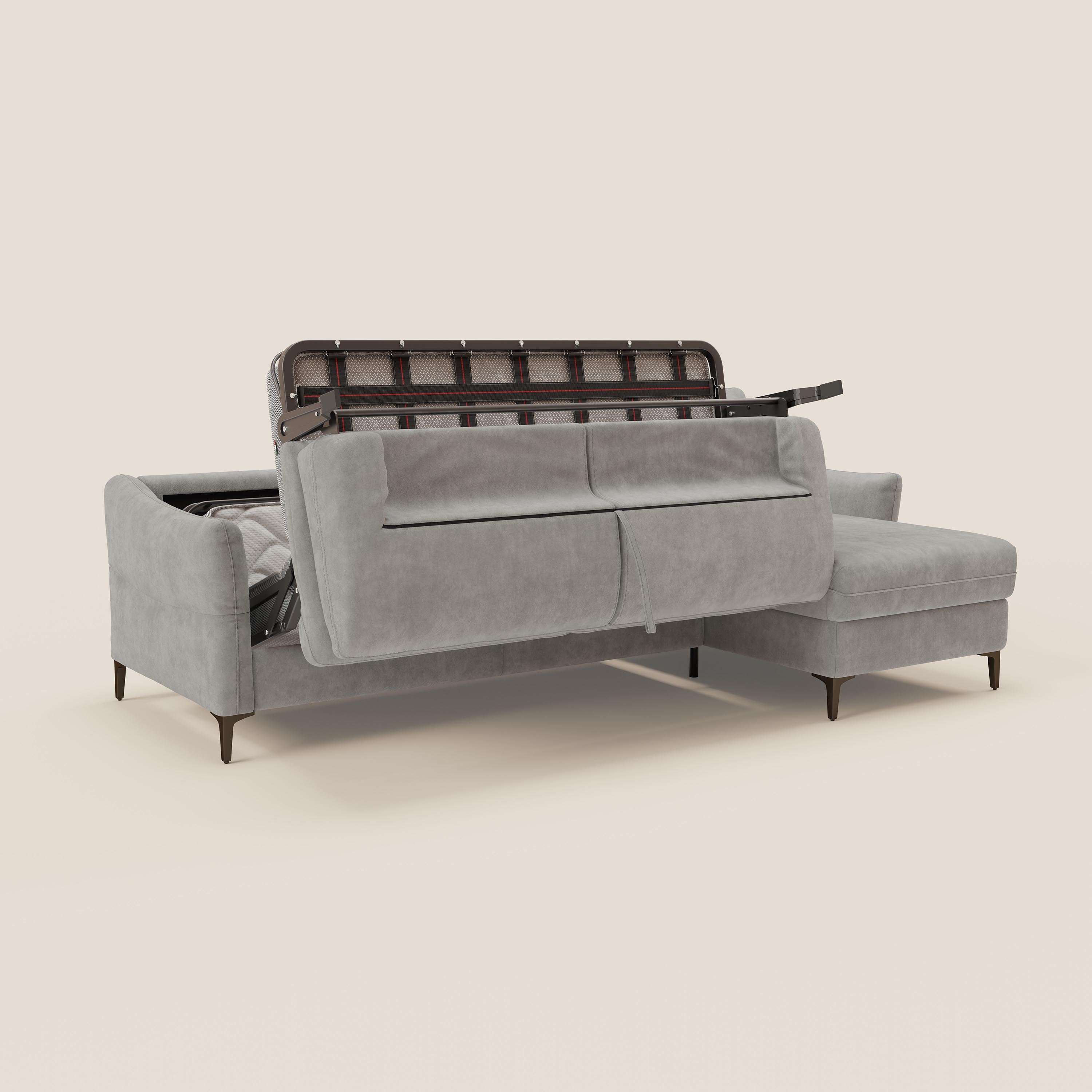 Dalia divano letto angolare con materasso alto 18 cm piedini alti e penisola contenitore in tessuto smacchiabile T17 - divani.store