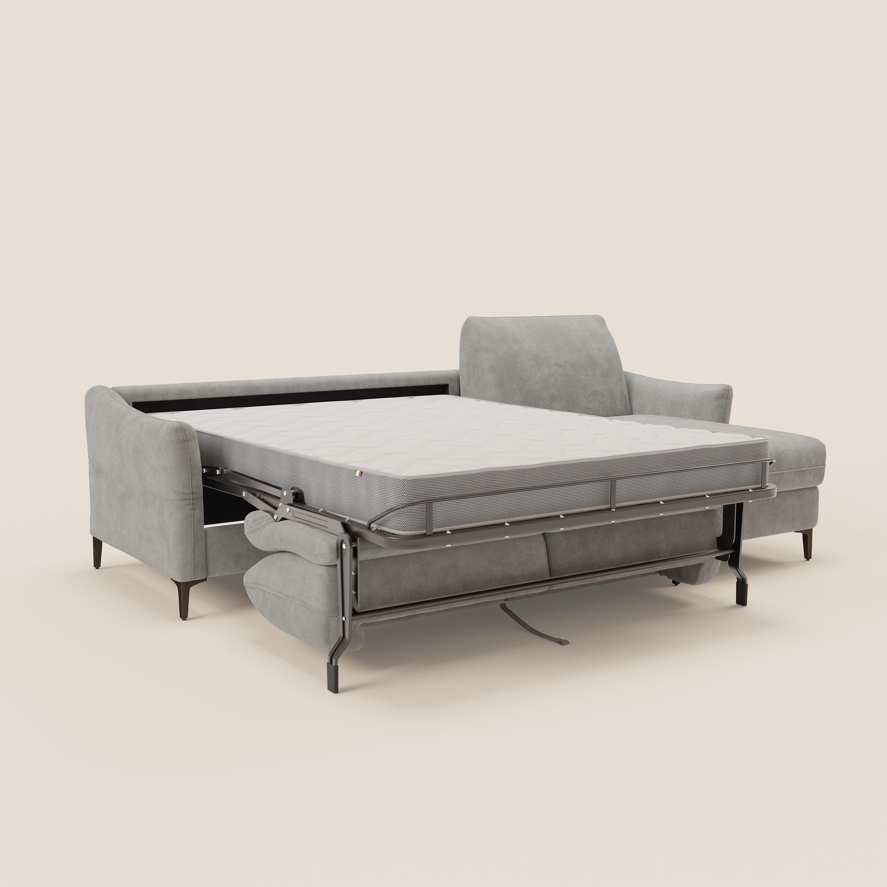 Dalia divano letto angolare con materasso alto 18 cm piedini alti e penisola contenitore in tessuto smacchiabile T17 - divani.store