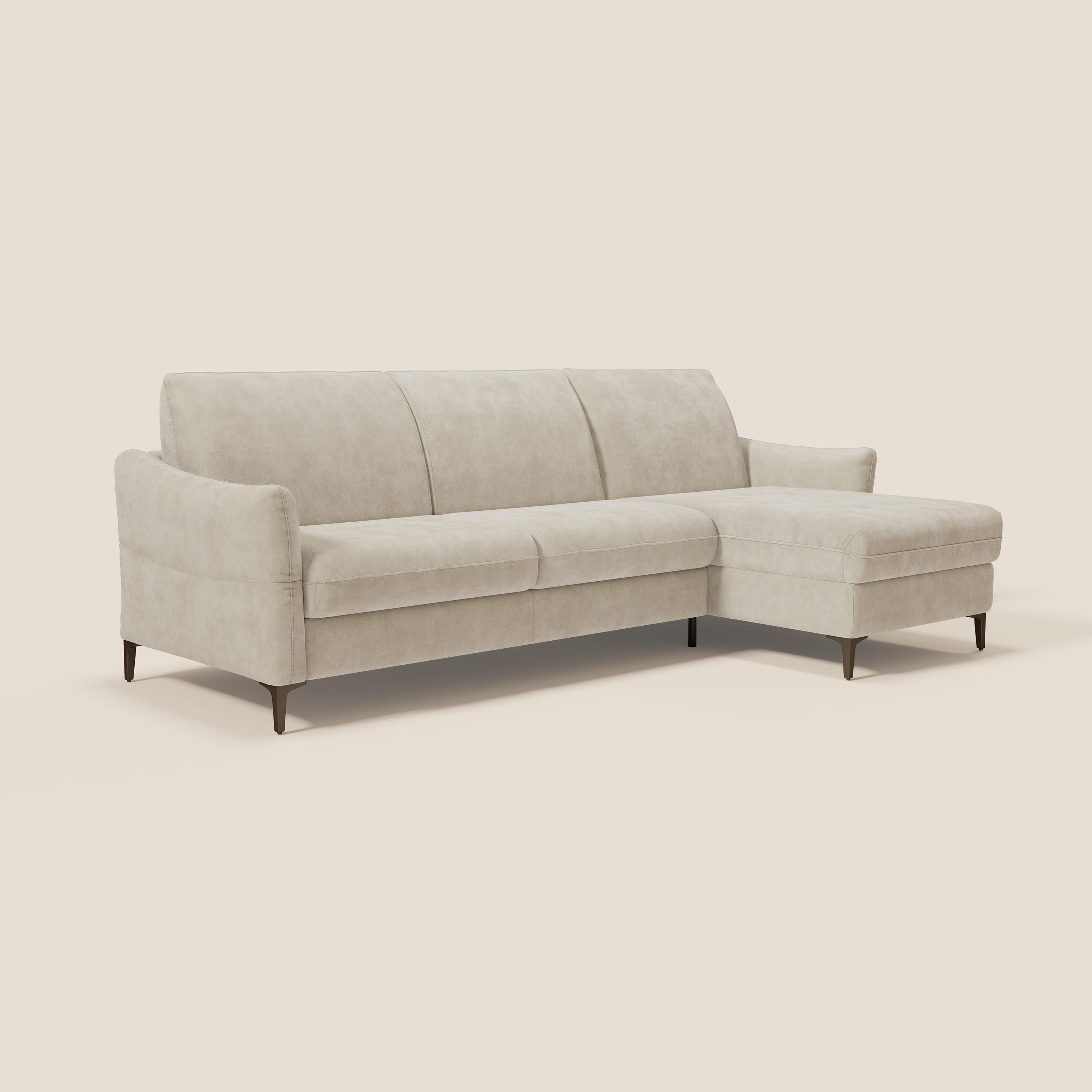 Dalia divano letto angolare con materasso alto 18 cm piedini alti e penisola contenitore in tessuto smacchiabile T17 - divani.store