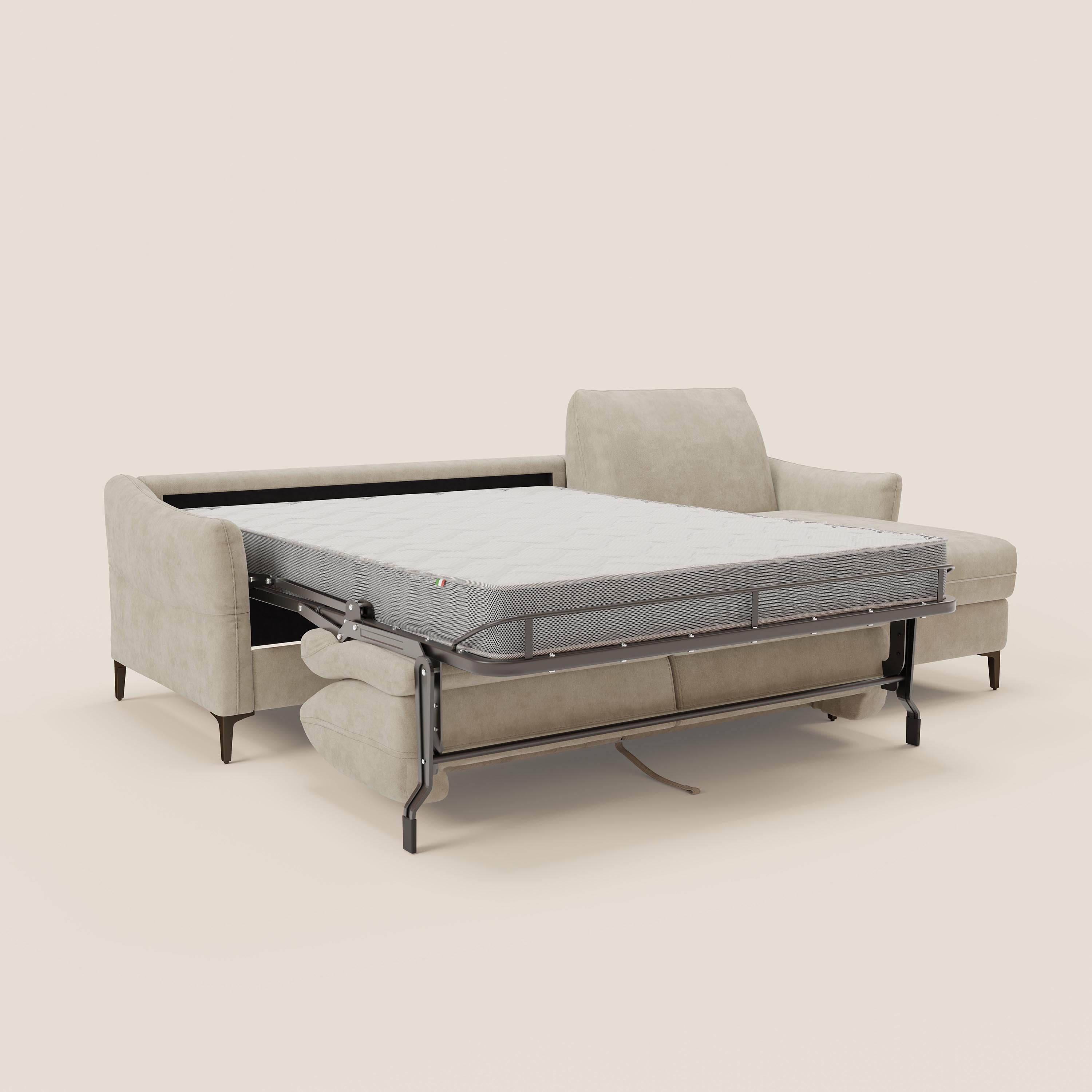 Dalia divano letto angolare con materasso alto 18 cm piedini alti e penisola contenitore in tessuto smacchiabile T17 - divani.store