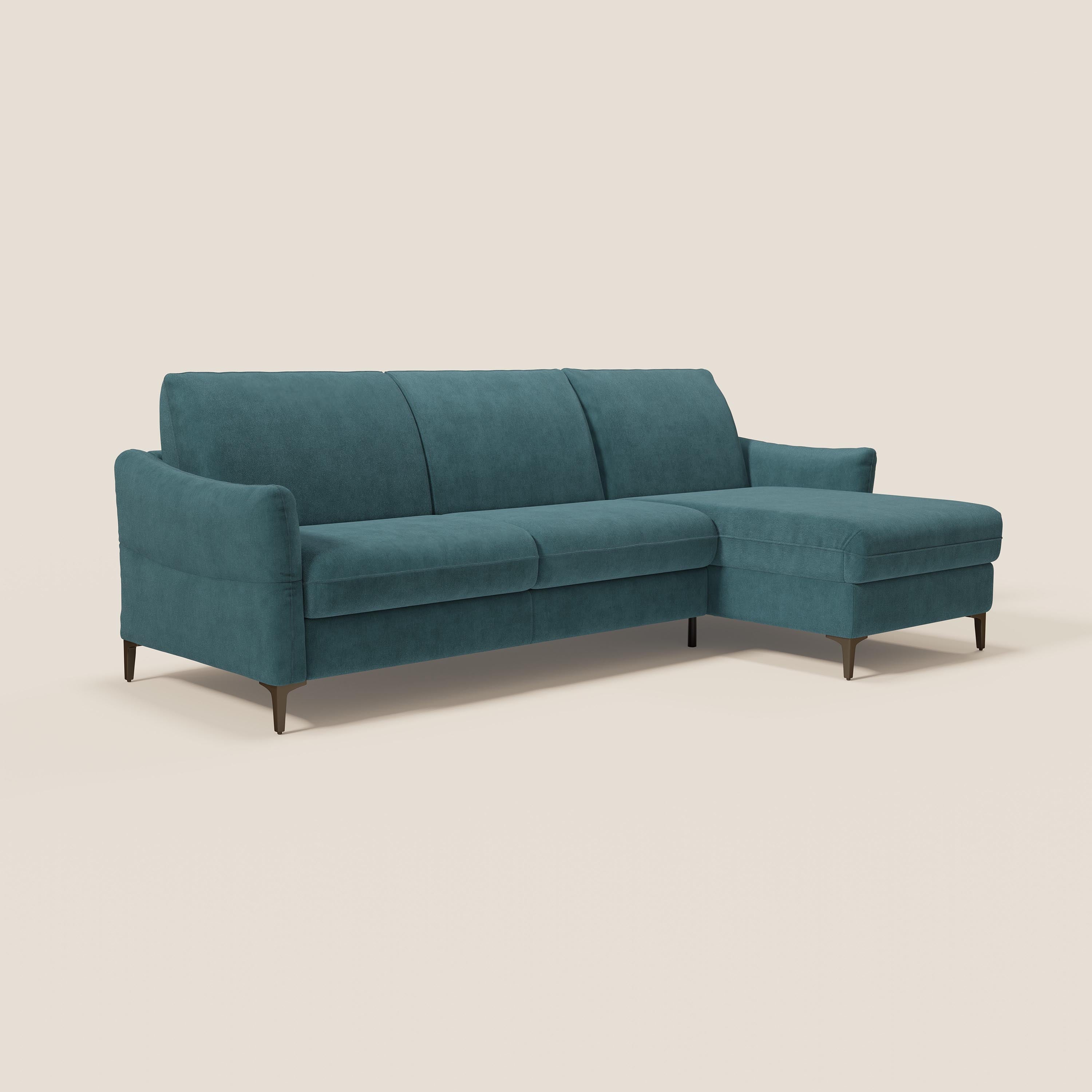 Dalia divano letto angolare con materasso alto 18 cm piedini alti e penisola contenitore in tessuto smacchiabile T17 - divani.store