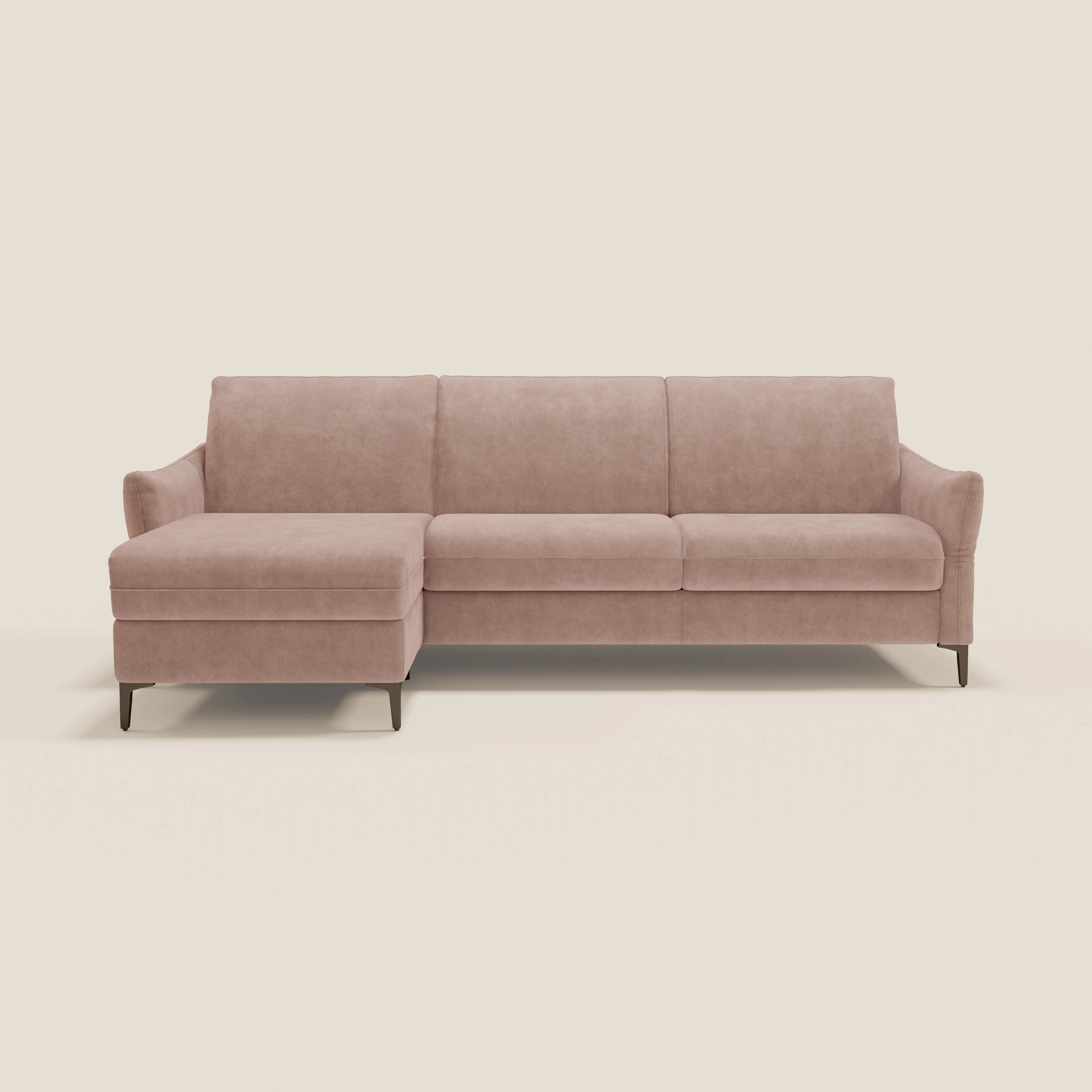 Dalia divano letto angolare con materasso alto 18 cm piedini alti e penisola contenitore in tessuto smacchiabile T17 - divani.store
