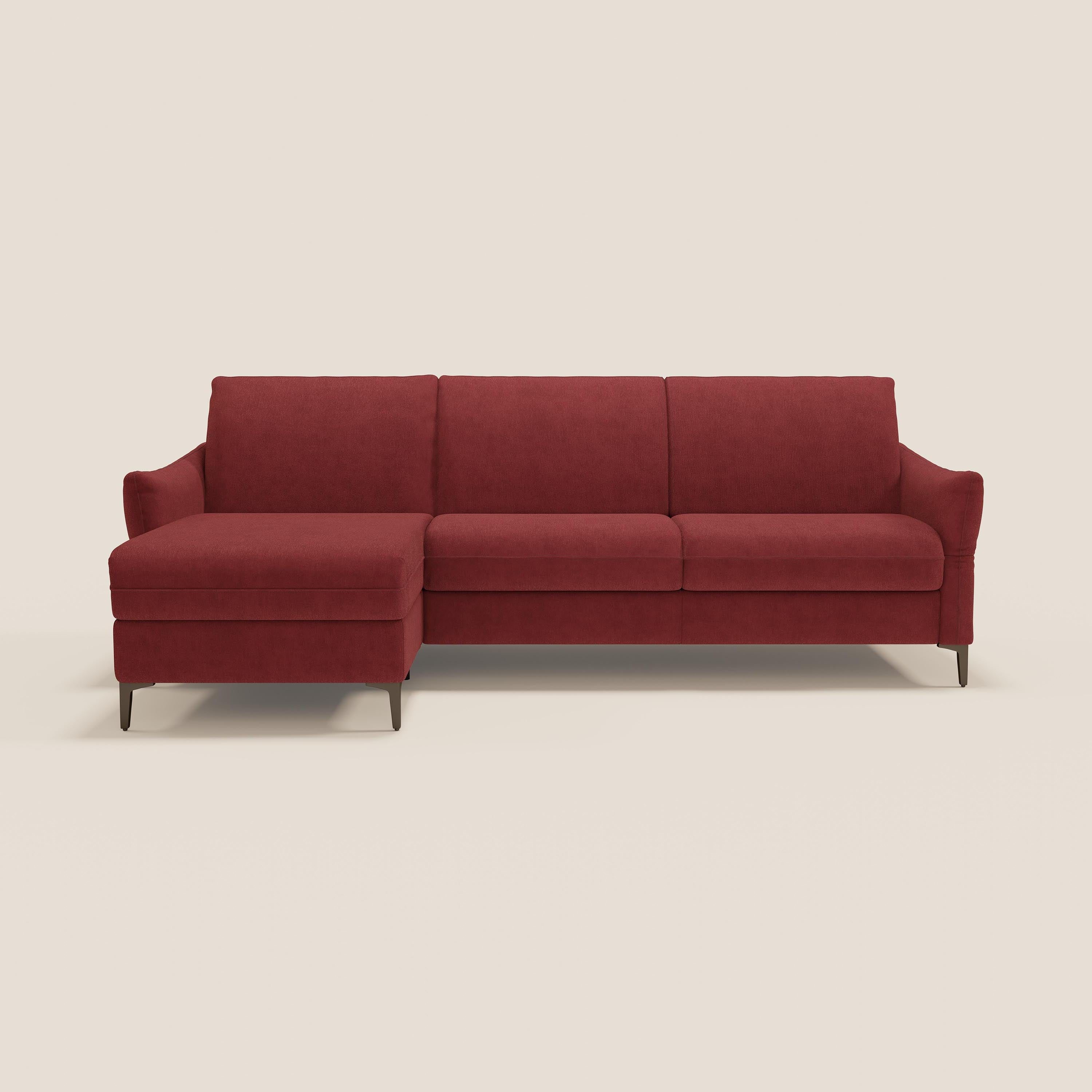 Dalia divano letto angolare con materasso alto 18 cm piedini alti e penisola contenitore in tessuto smacchiabile T17 - divani.store