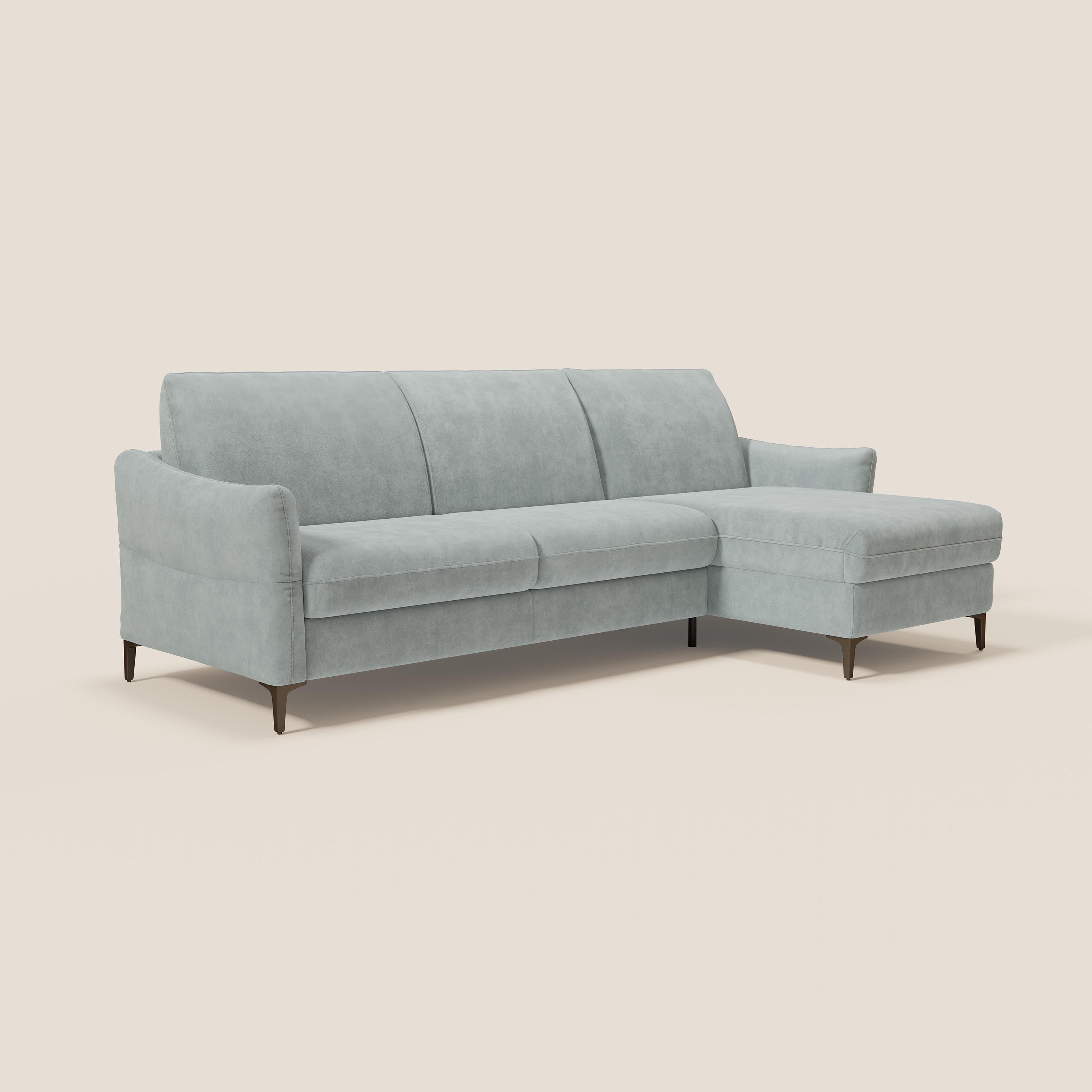 Dalia divano letto angolare con materasso alto 18 cm piedini alti e penisola contenitore in tessuto smacchiabile T17 - divani.store