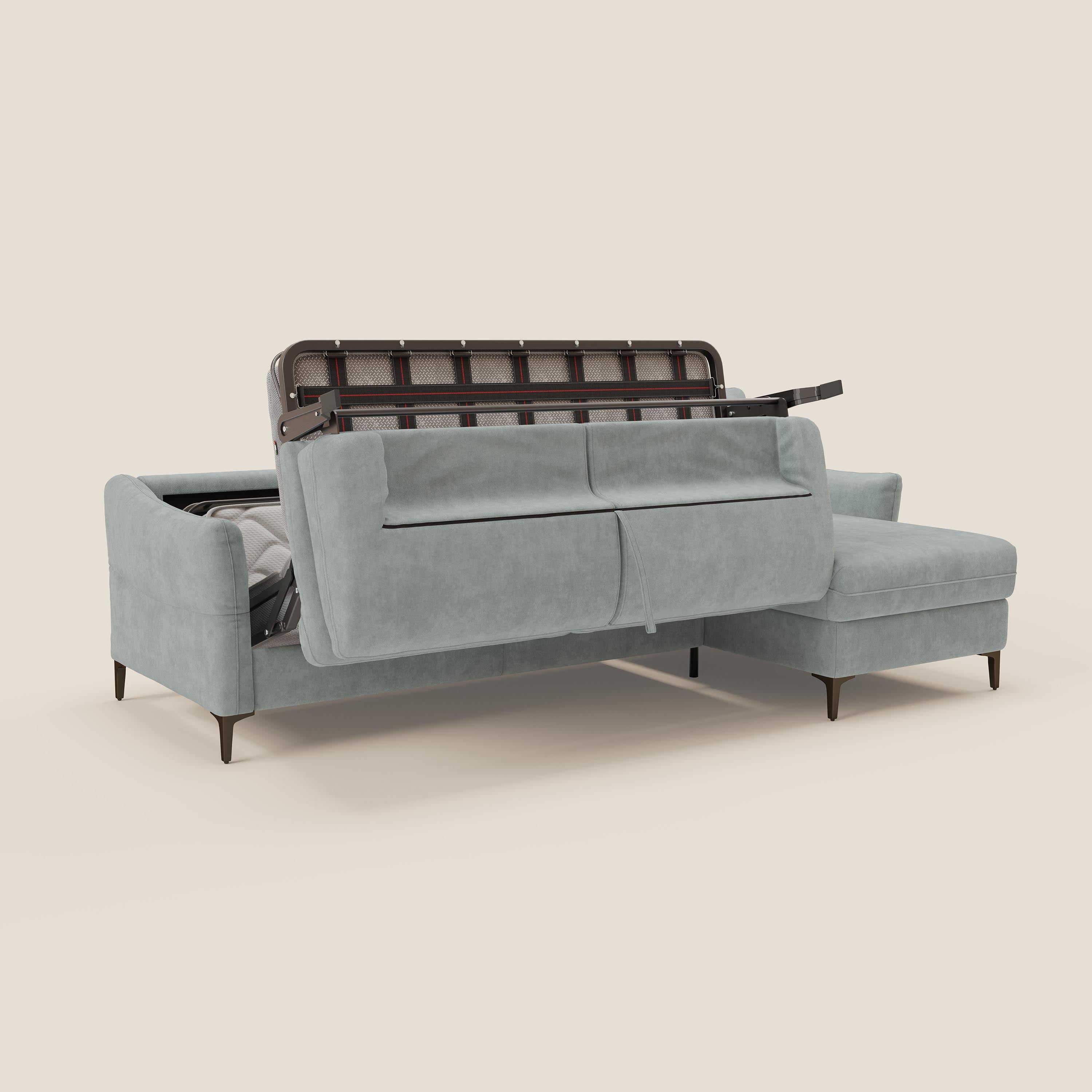 Dalia divano letto angolare con materasso alto 18 cm piedini alti e penisola contenitore in tessuto smacchiabile T17 - divani.store