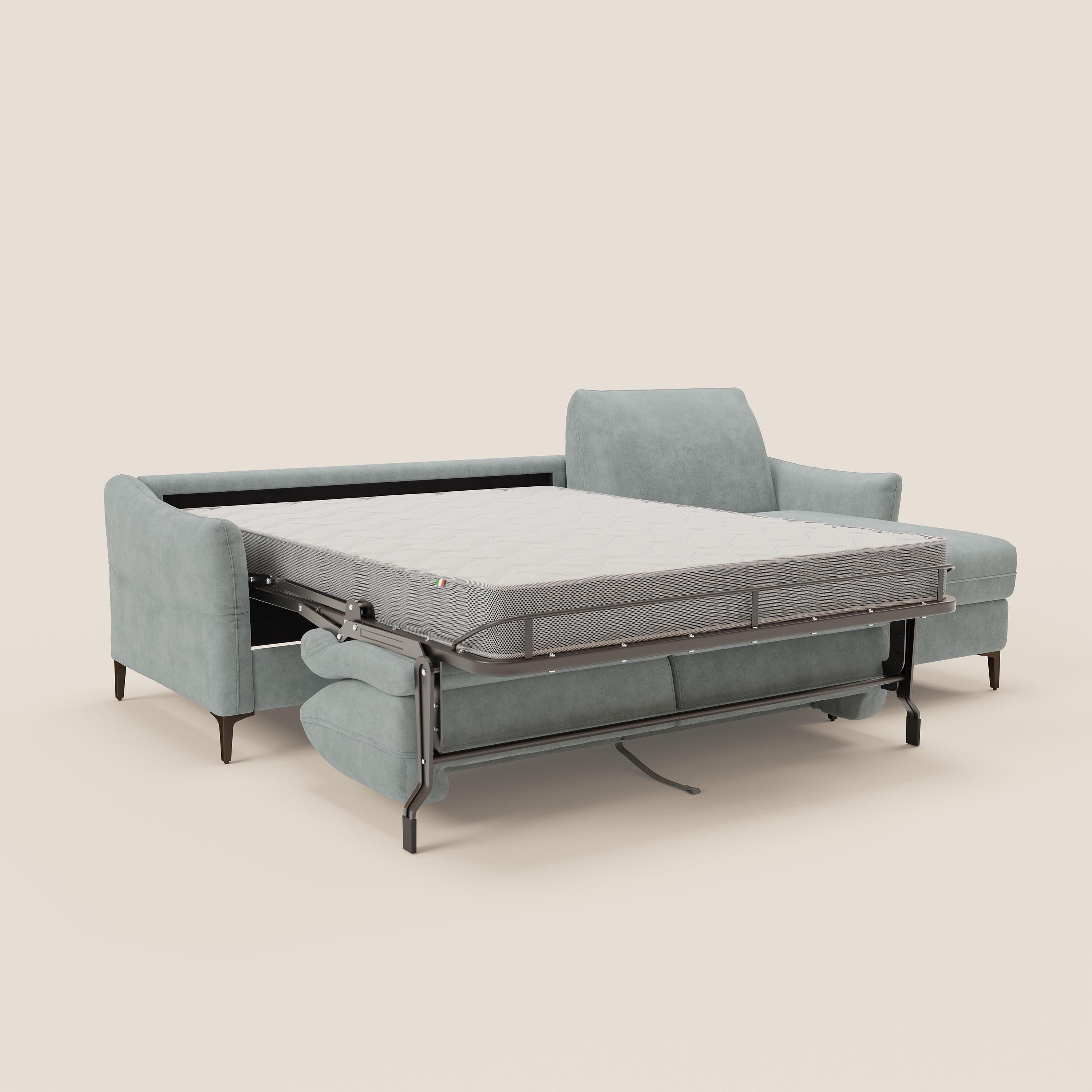 Dalia divano letto angolare con materasso alto 18 cm piedini alti e penisola contenitore in tessuto smacchiabile T17 - divani.store