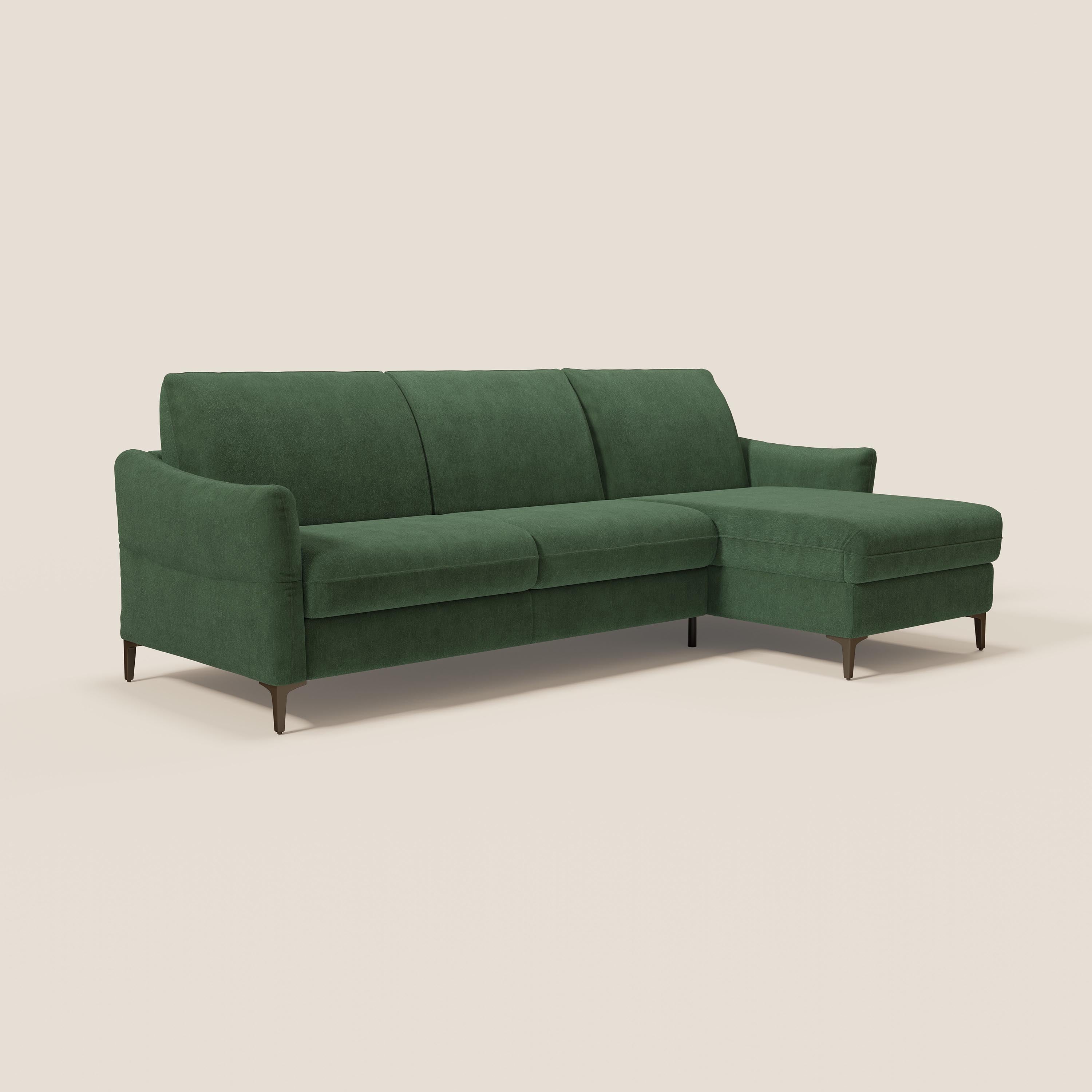 Dalia divano letto angolare con materasso alto 18 cm piedini alti e penisola contenitore in tessuto smacchiabile T17 - divani.store