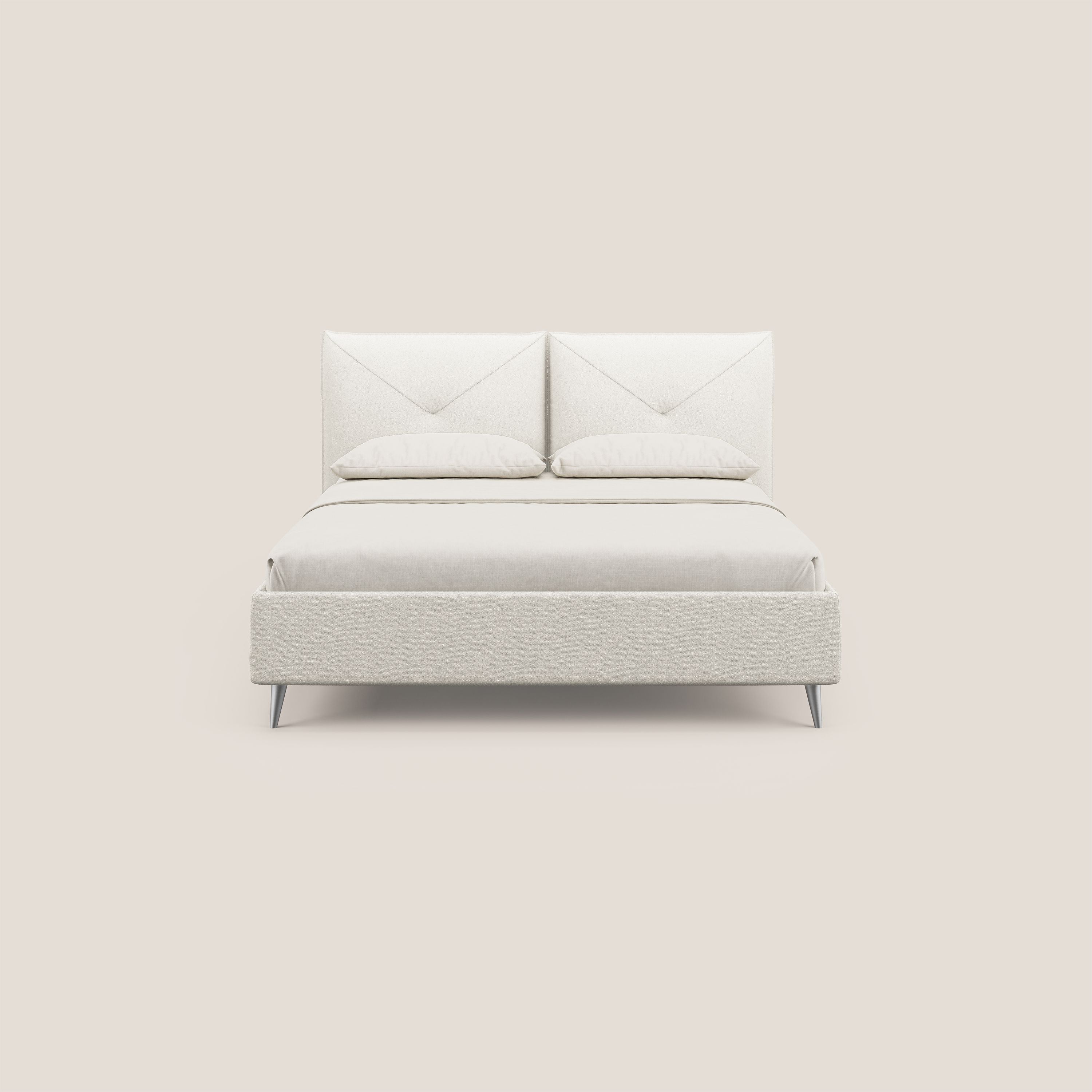 Adone letto imbottito contenitore a doppia pannellatura in bouclet impermeabile T07 bianco - divani.store