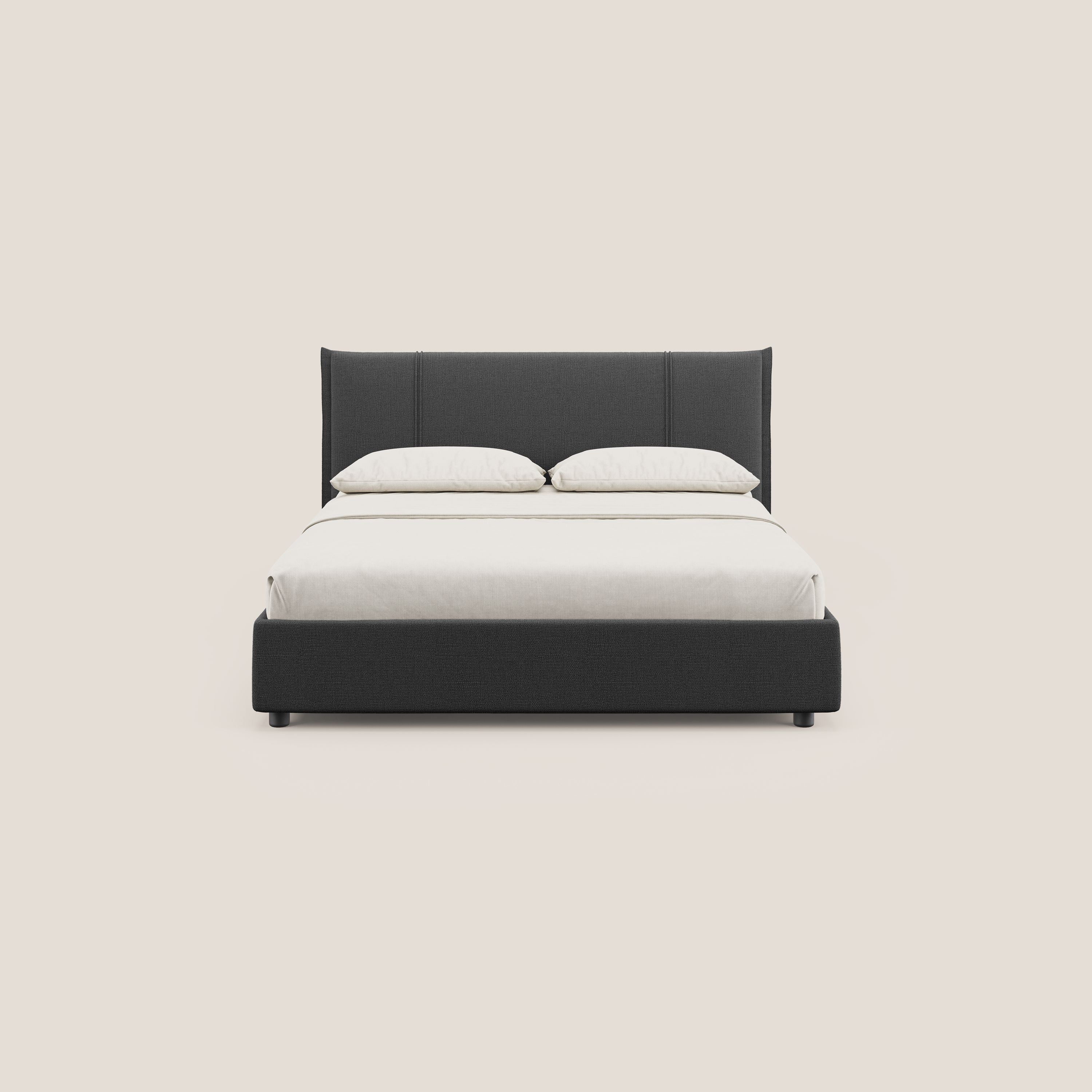 Alicia letto imbottito con vano contenitore in tessuto impermeabile T14 antracite - divani.store