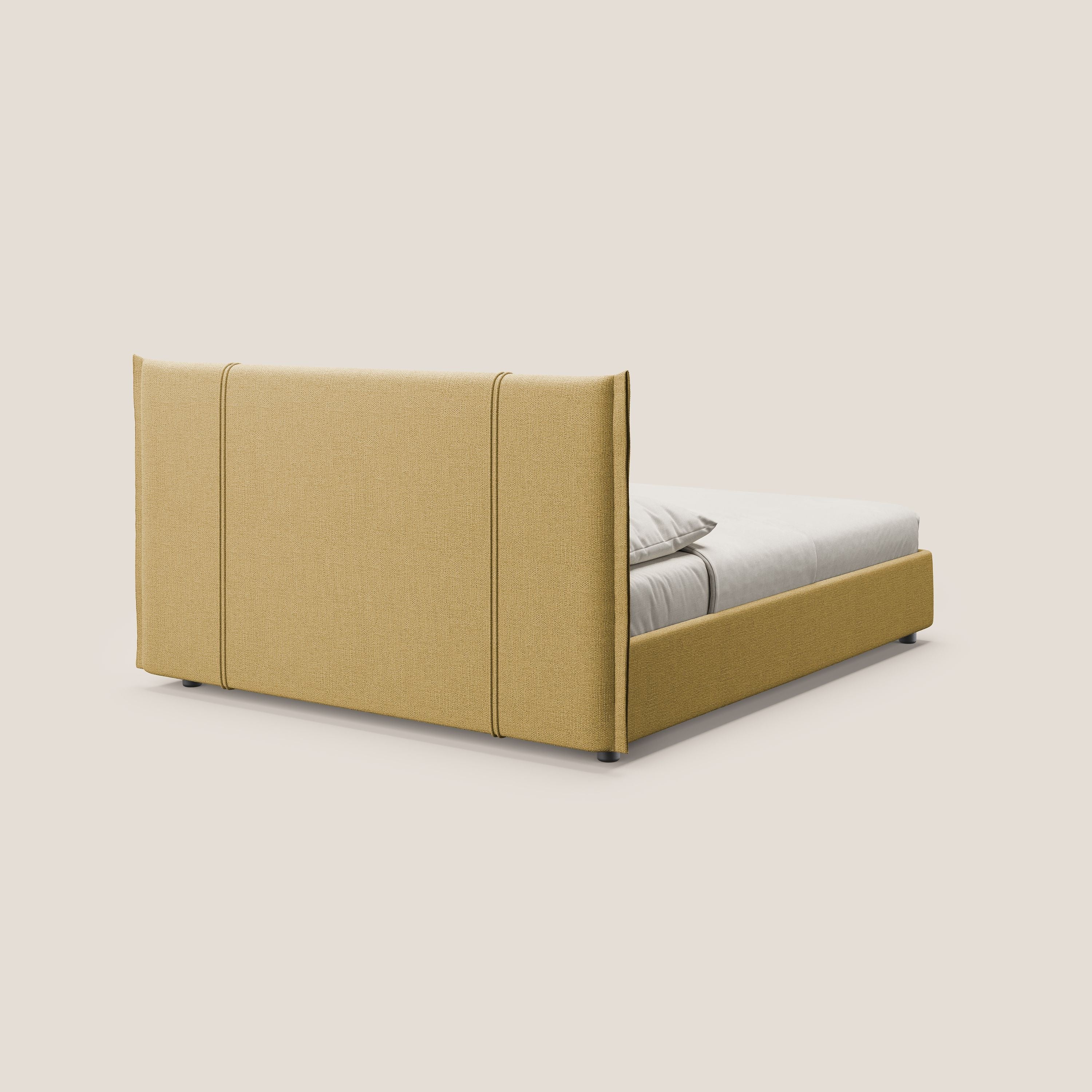 Alicia letto imbottito con vano contenitore in tessuto impermeabile T14 giallo - divani.store