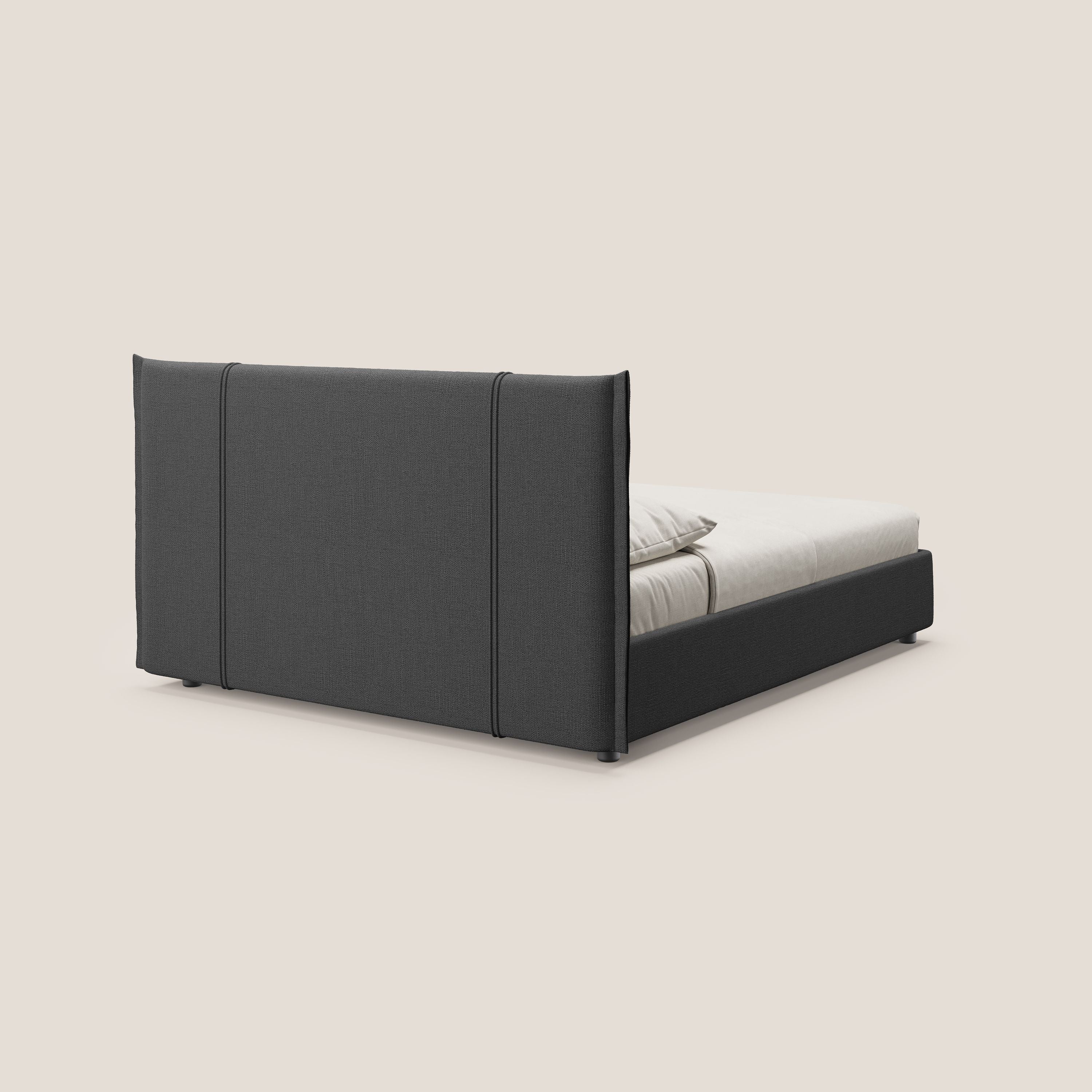Alicia letto imbottito con vano contenitore in tessuto impermeabile T14 antracite - divani.store